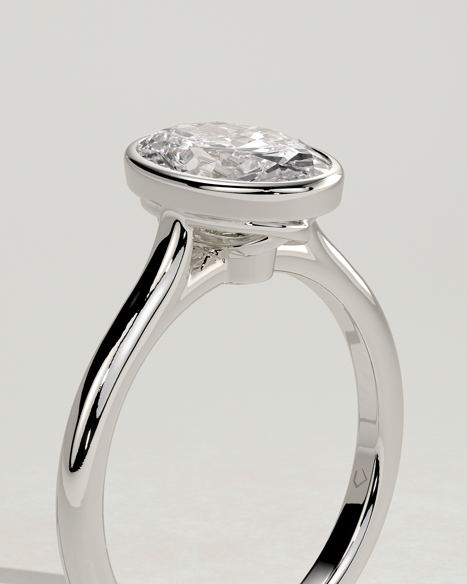 Gemma  Bezel Set Oval Solitaire - 18k White Gold