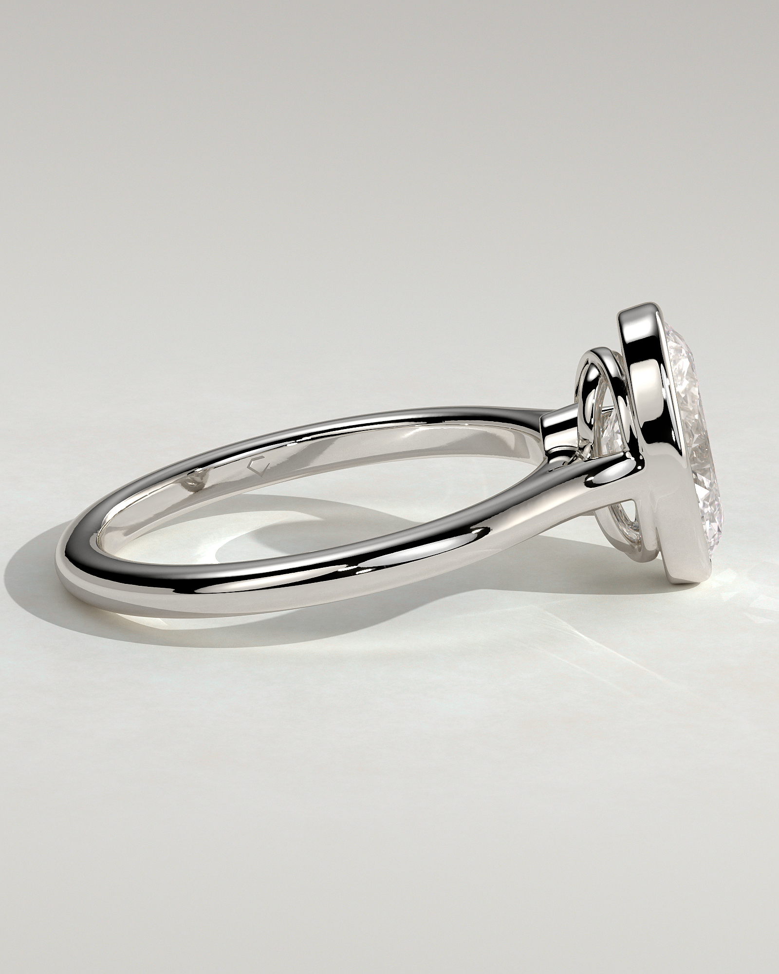 Gemma  Bezel Set Oval Solitaire - 18k White Gold