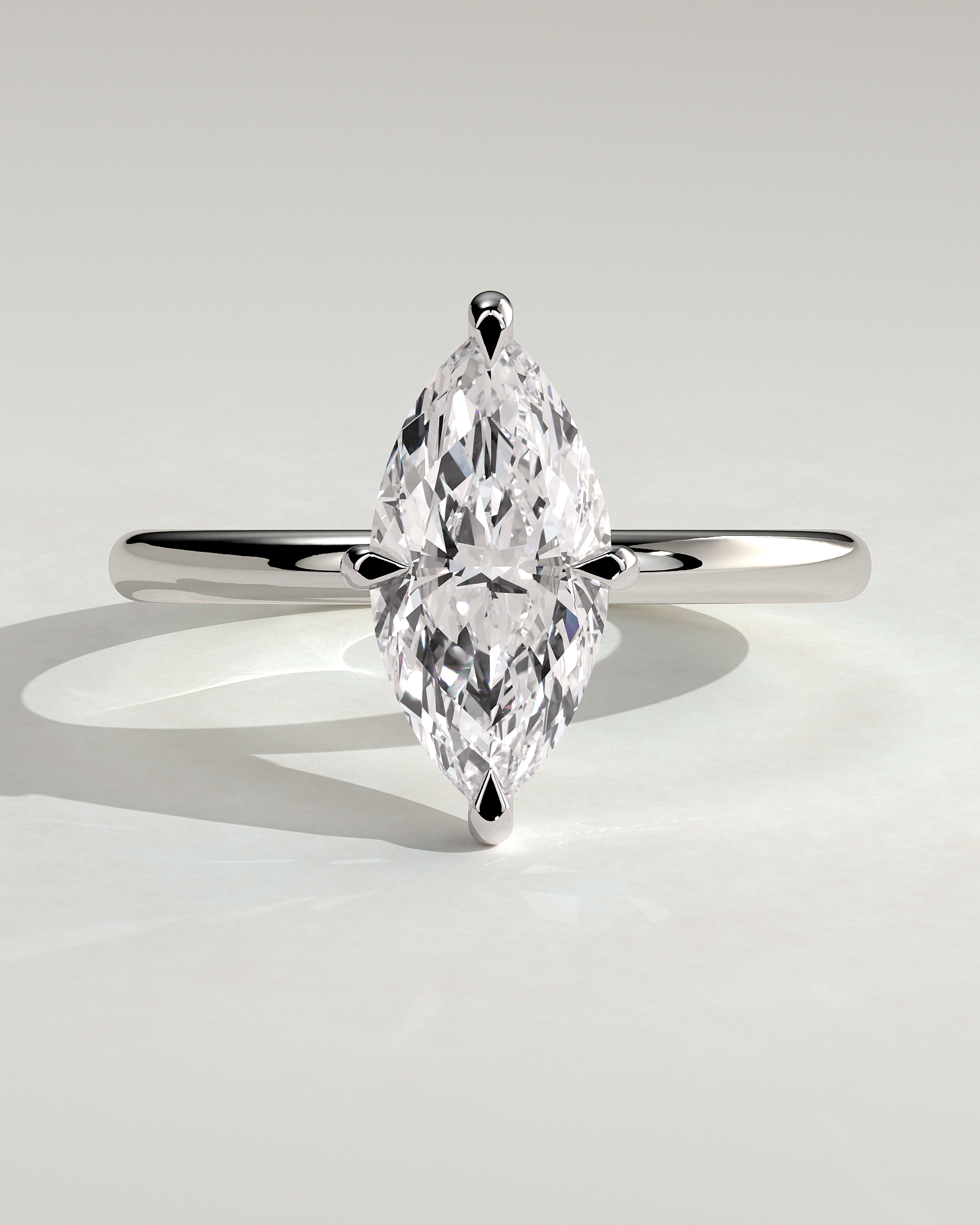 Genevieve  Marquise Solitaire - 18k White Gold
