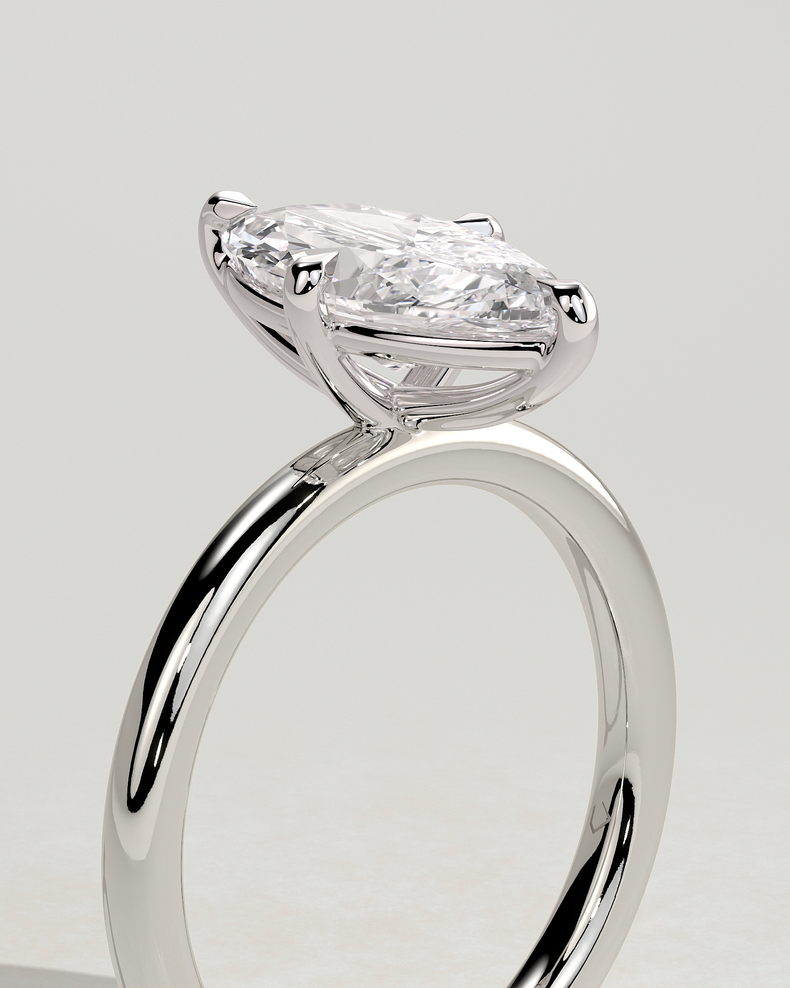 Genevieve  Marquise Solitaire - 18k White Gold
