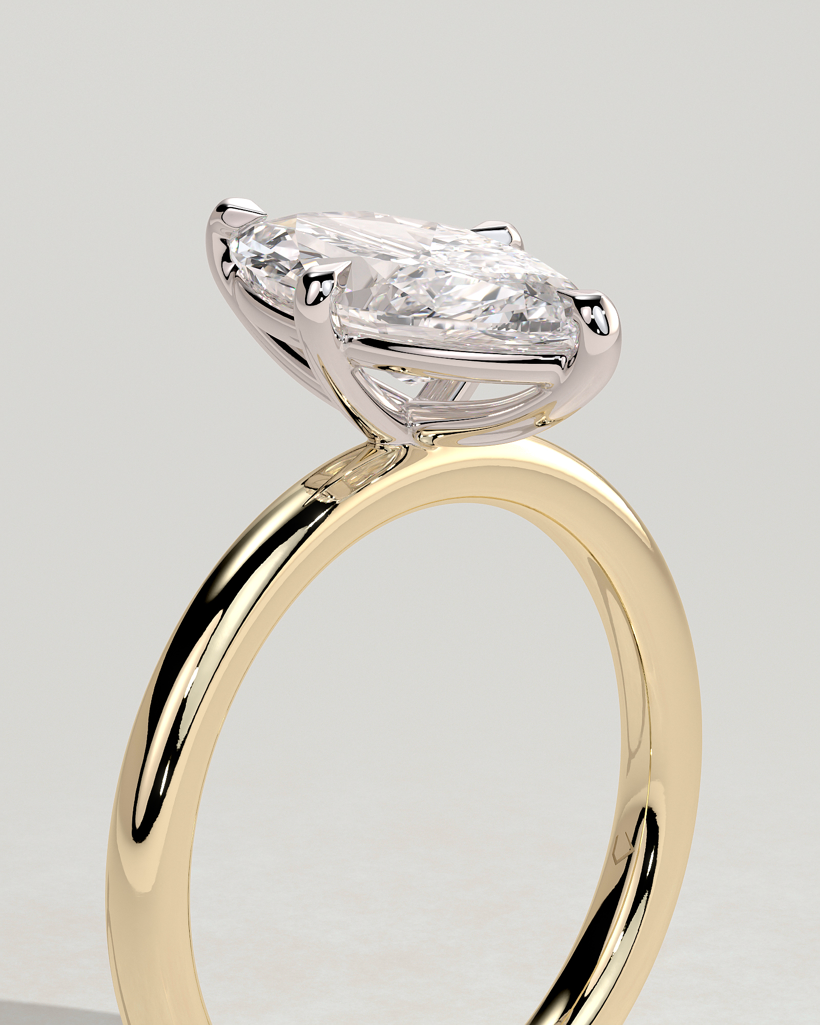 Genevieve  Marquise Solitaire - 18k Yellow Gold / 18k White Gold