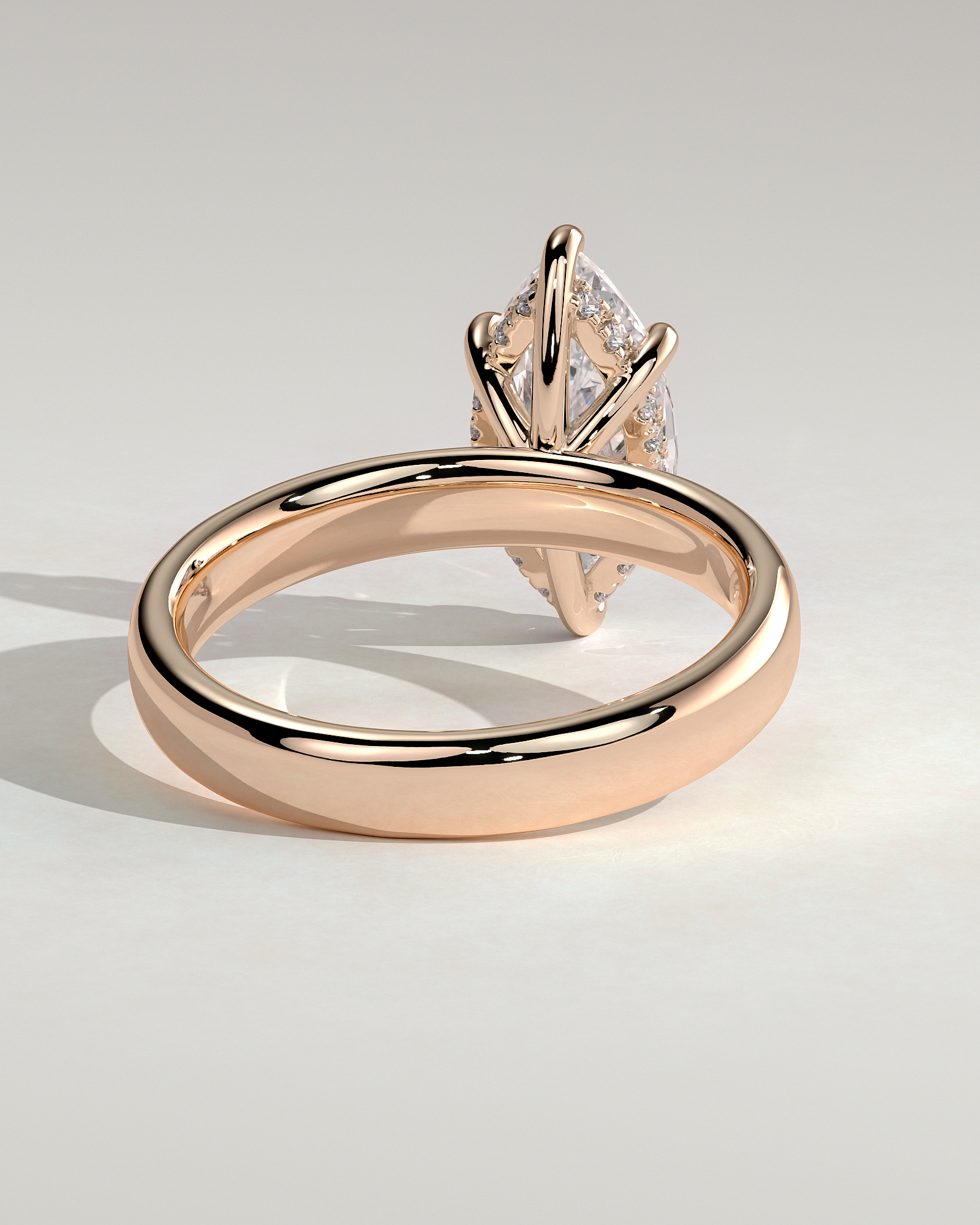 Gigi - Marquise 6 Claw Solitaire with Cigar Band and Hidden Halo Engagement Ring - 18k Rose Gold High Setting