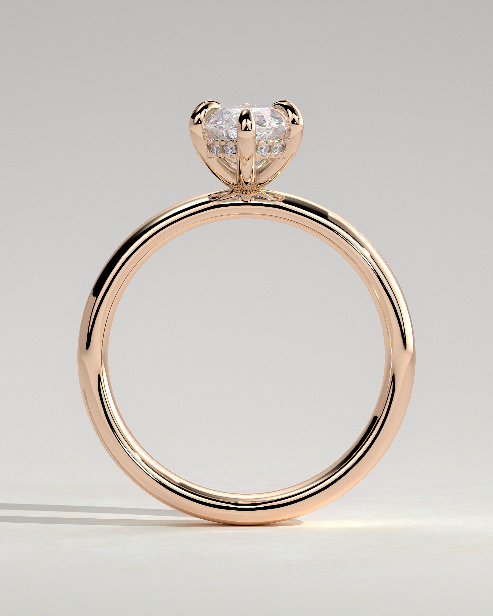 Gigi - Marquise 6 Claw Solitaire with Cigar Band and Hidden Halo Engagement Ring - 18k Rose Gold High Setting