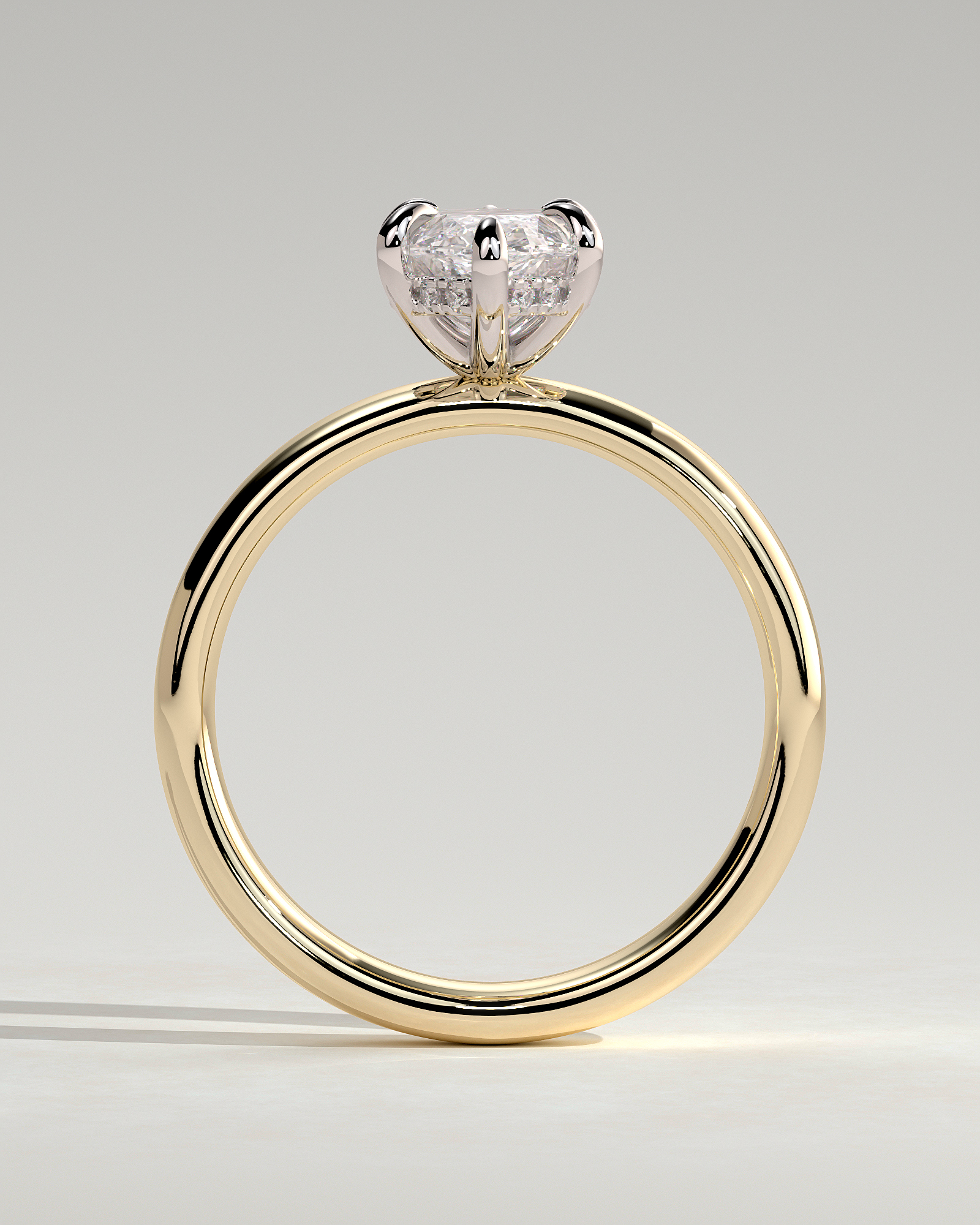 Gigi - Marquise 6 Claw Solitaire with Cigar Band and Hidden Halo Engagement Ring - 18k Yellow Gold / 18k White Gold High Setting