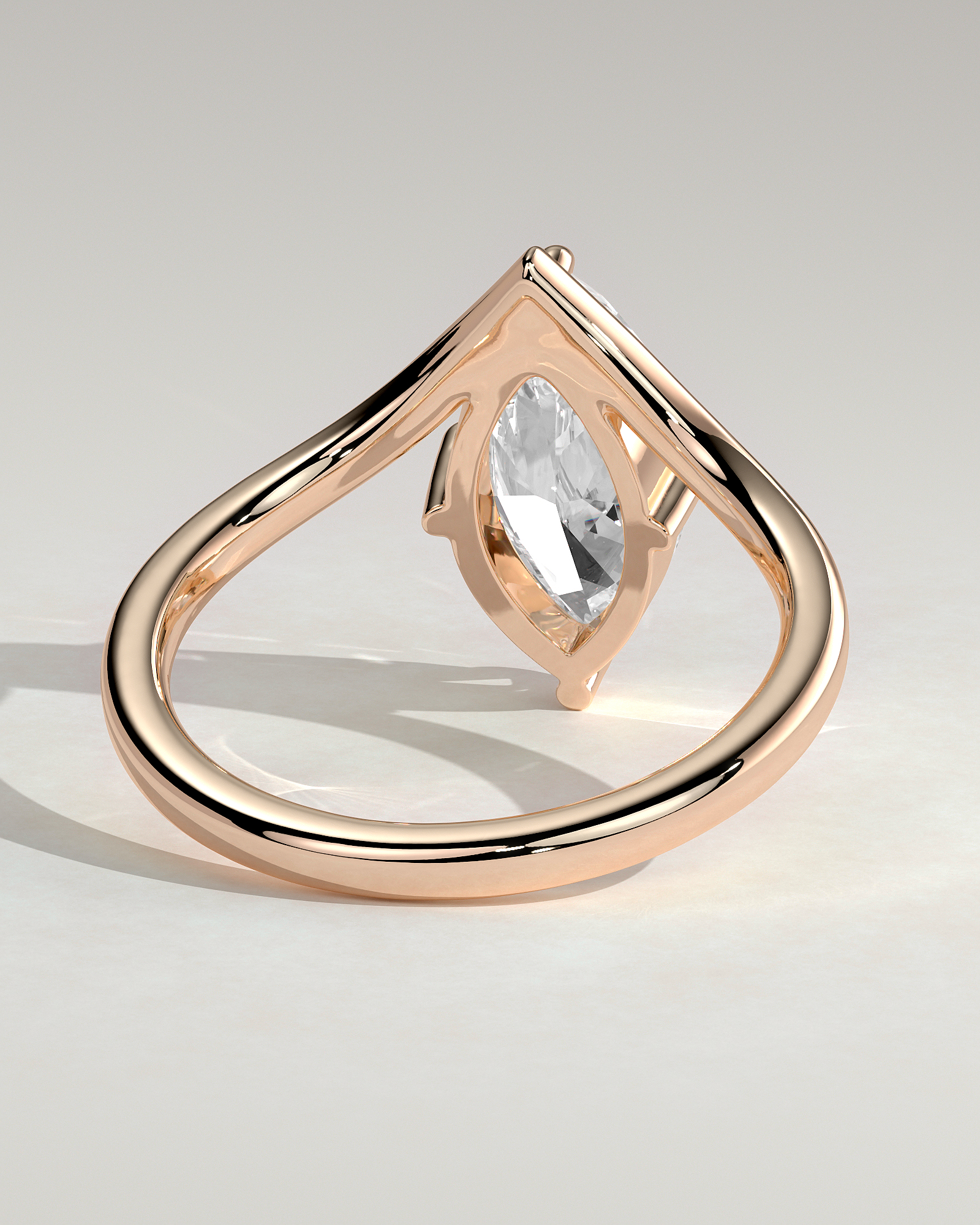 Giselle - Marquise Solitaire with Deep V Band - 18k Rose Gold