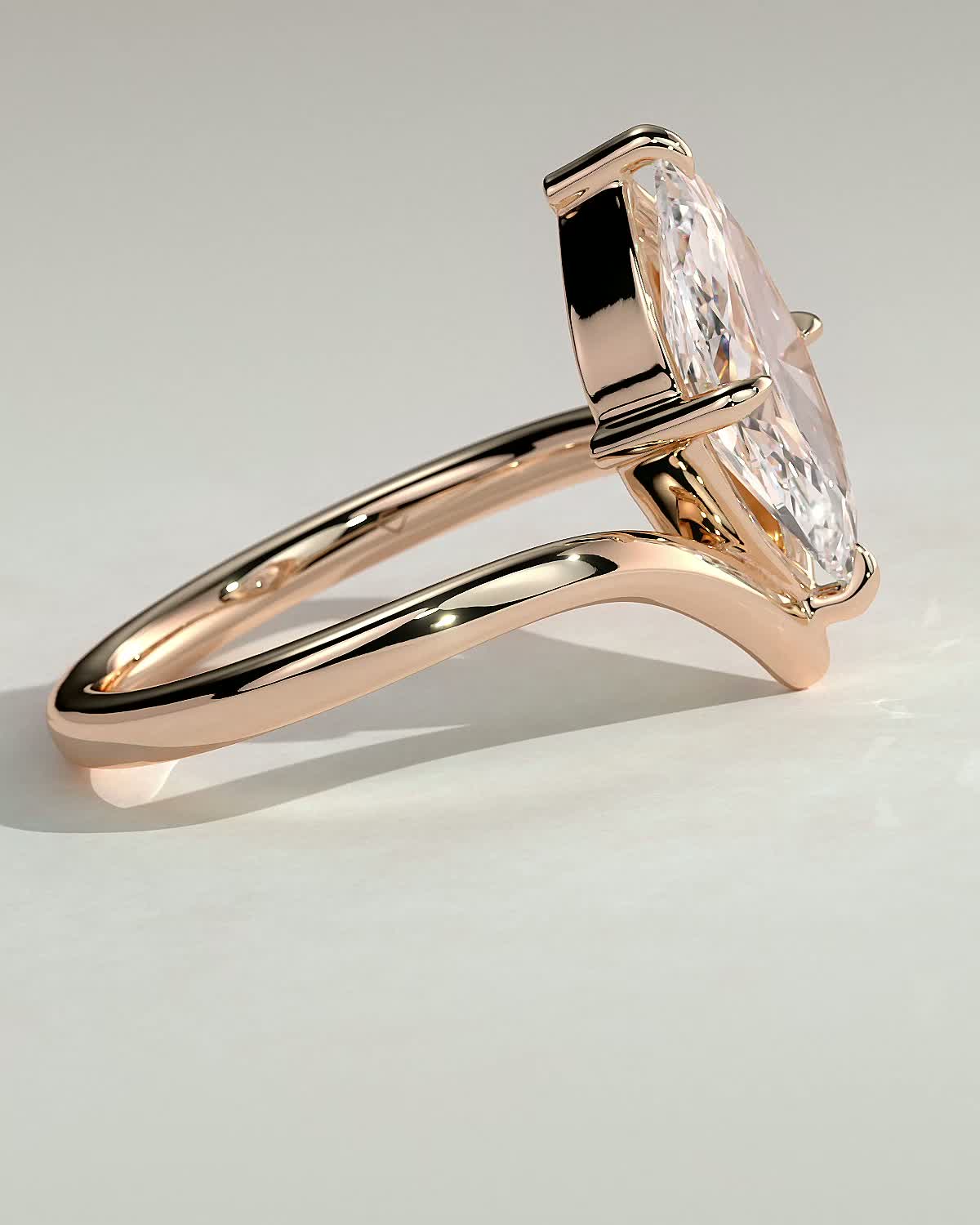 Giselle - Marquise Solitaire with Deep V Band - 18k Rose Gold