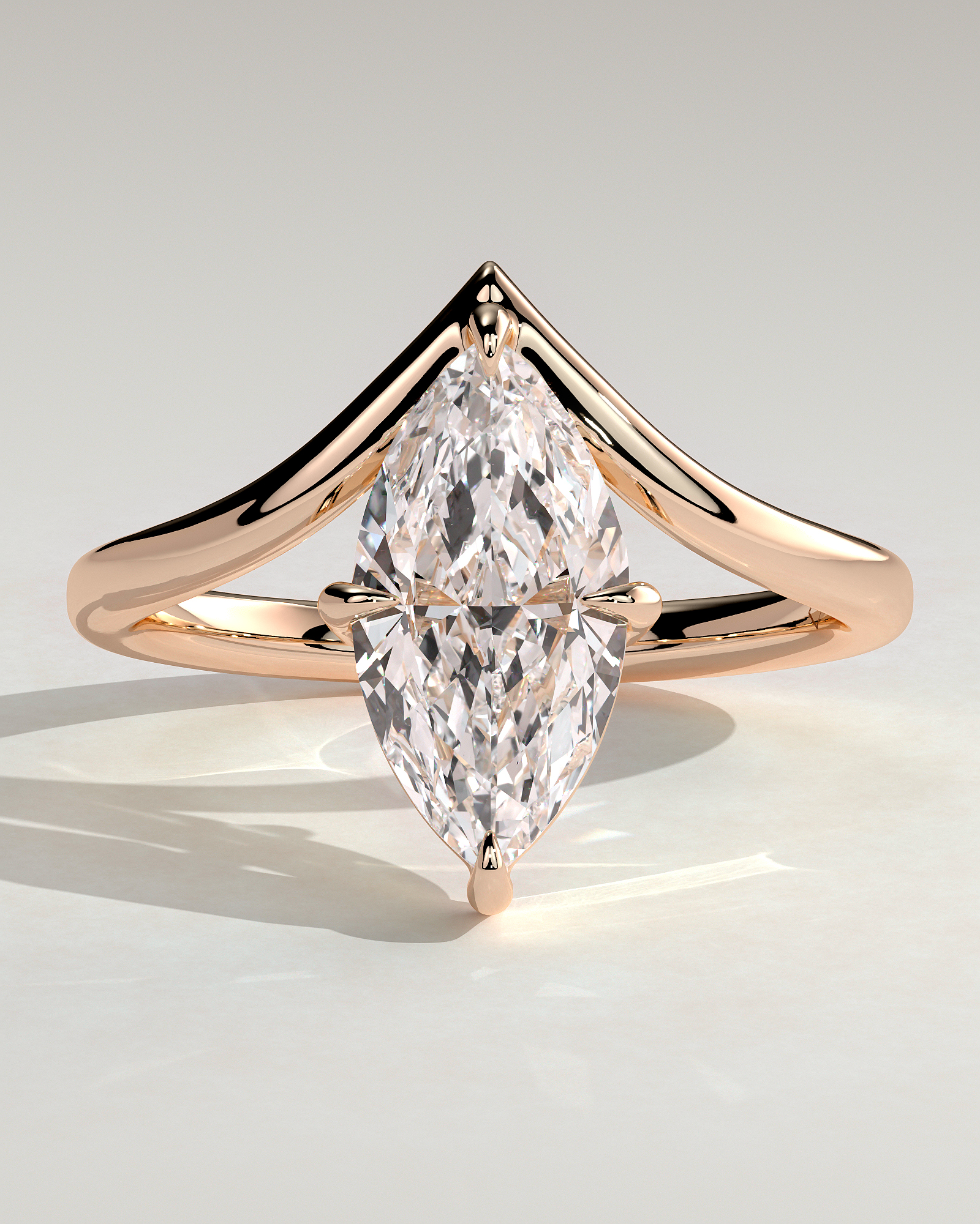 Giselle - Marquise Solitaire with Deep V Band - 18k Rose Gold