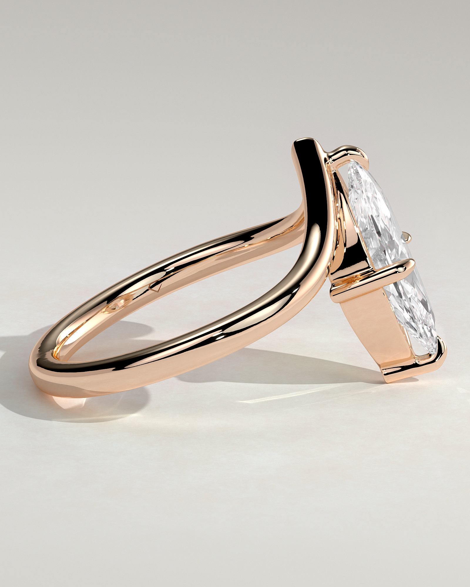 Giselle - Marquise Solitaire with Deep V Band - 18k Rose Gold