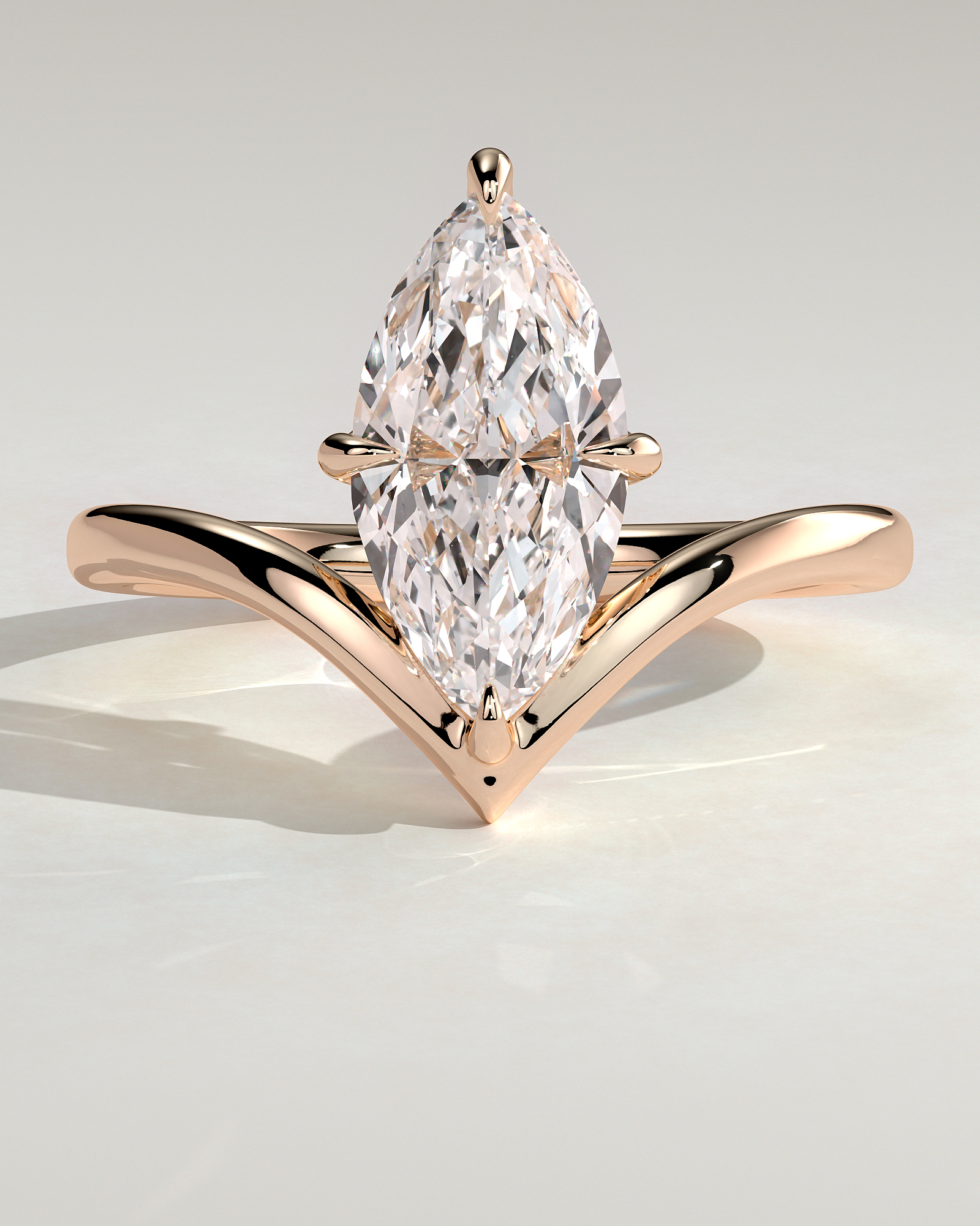 Giselle - Marquise Solitaire with Deep V Band - 18k Rose Gold