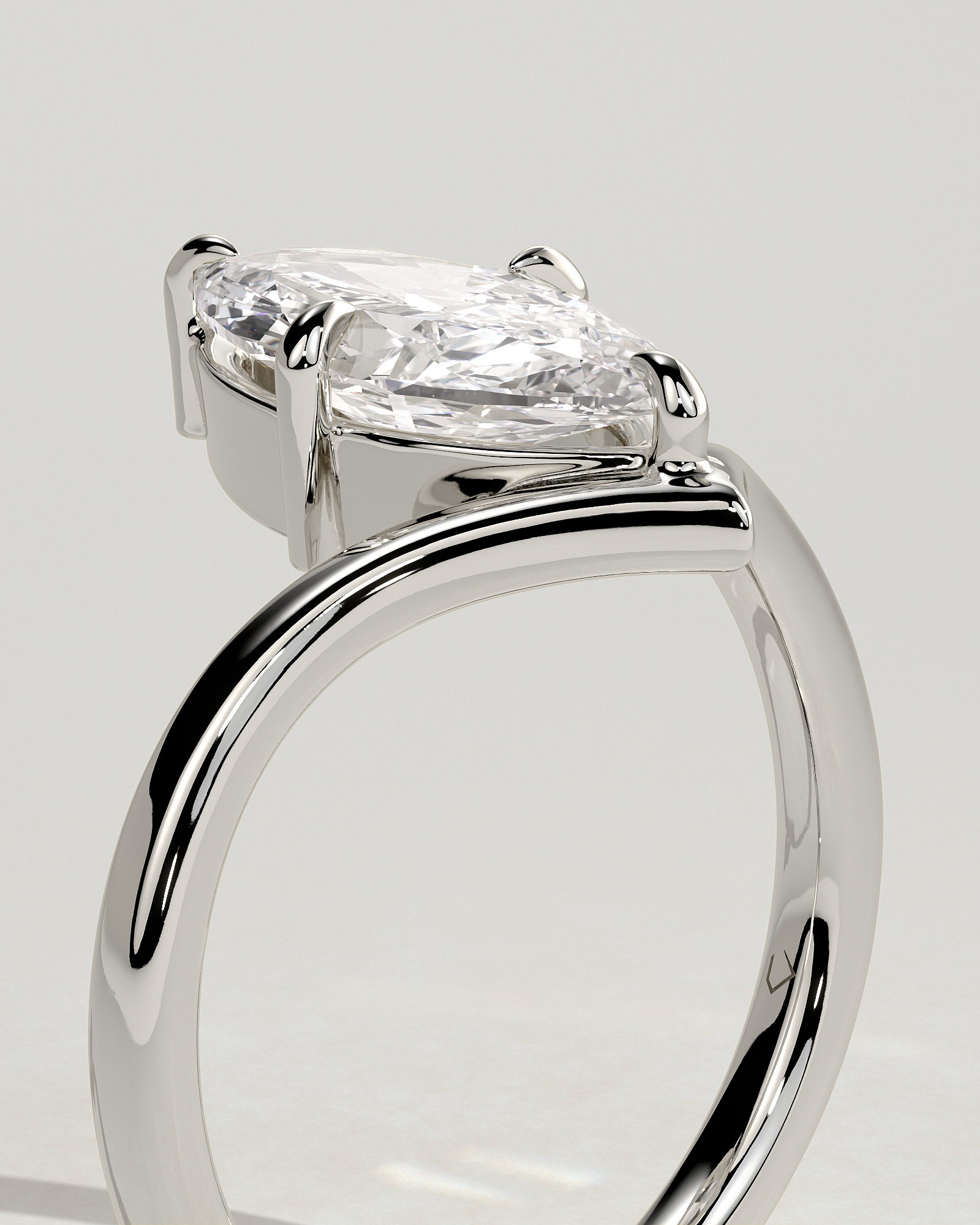 Giselle - Marquise Solitaire with Deep V Band - 18k White Gold