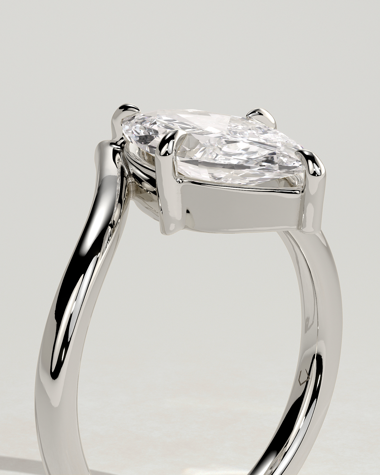 Giselle - Marquise Solitaire with Deep V Band - 18k White Gold