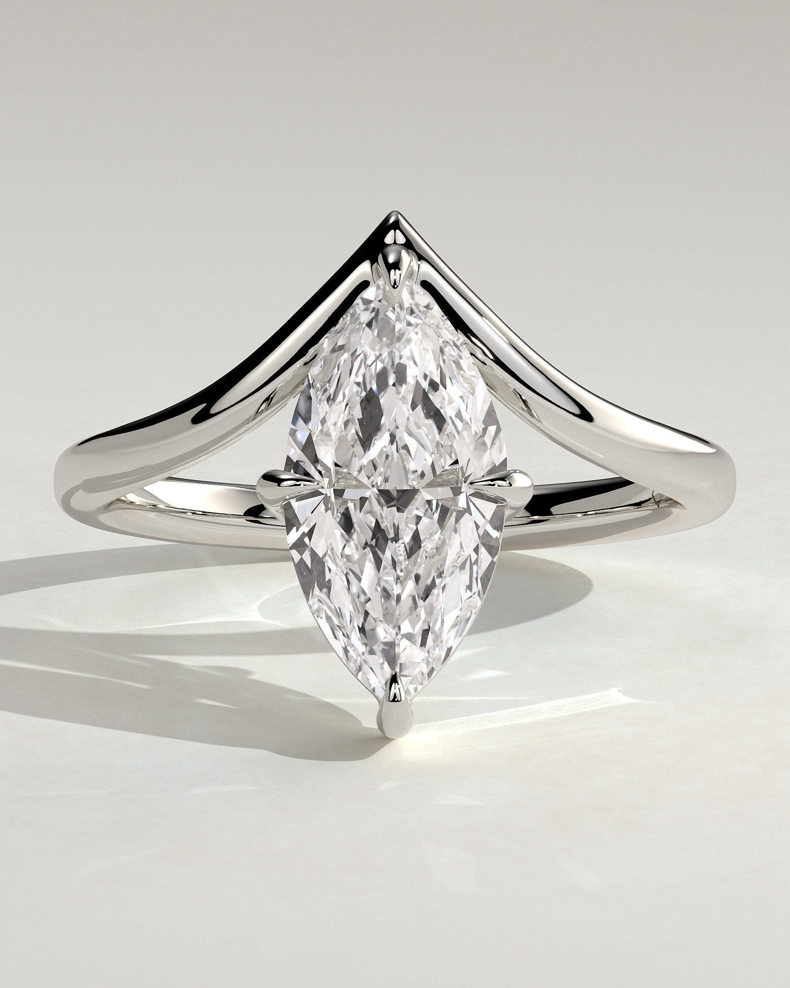 Giselle - Marquise Solitaire with Deep V Band - 18k White Gold