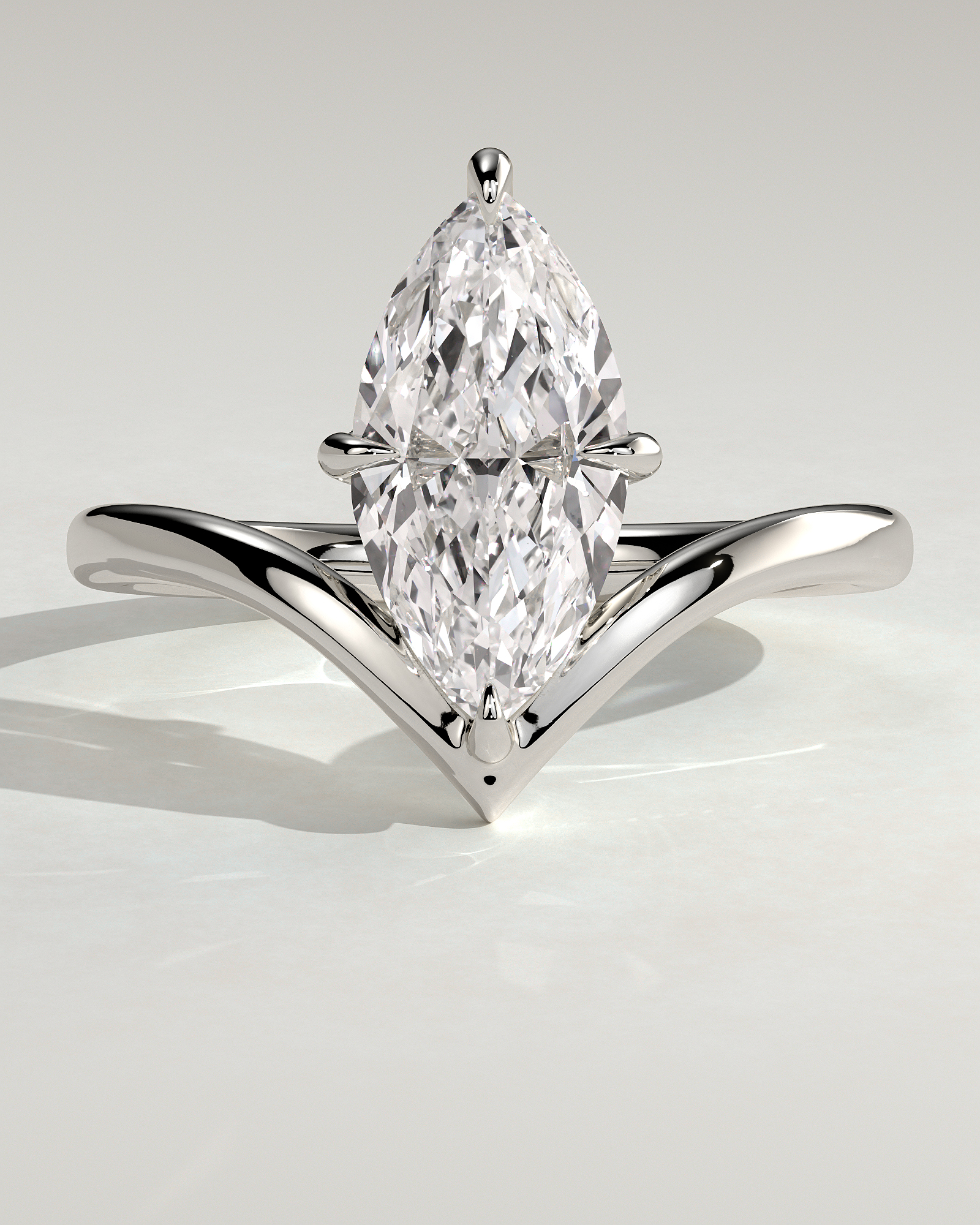 Giselle - Marquise Solitaire with Deep V Band - 18k White Gold