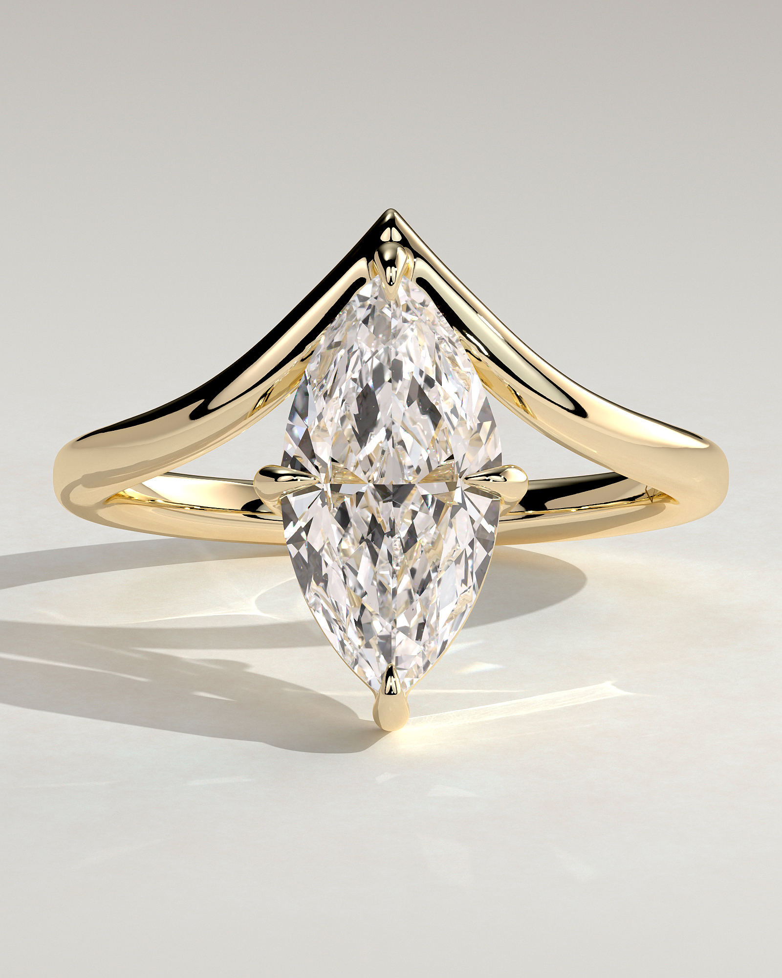 Giselle - Marquise Solitaire with Deep V Band - 18k Yellow Gold