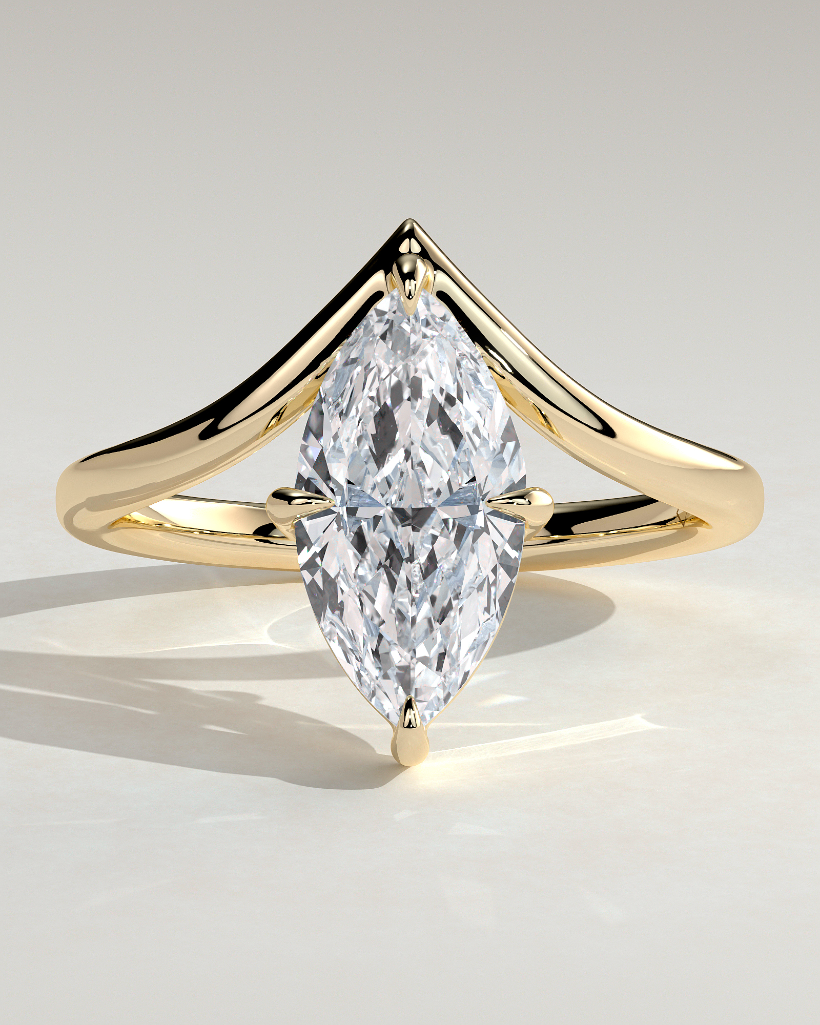 Giselle - Marquise Solitaire with Deep V Band - 18k Yellow Gold