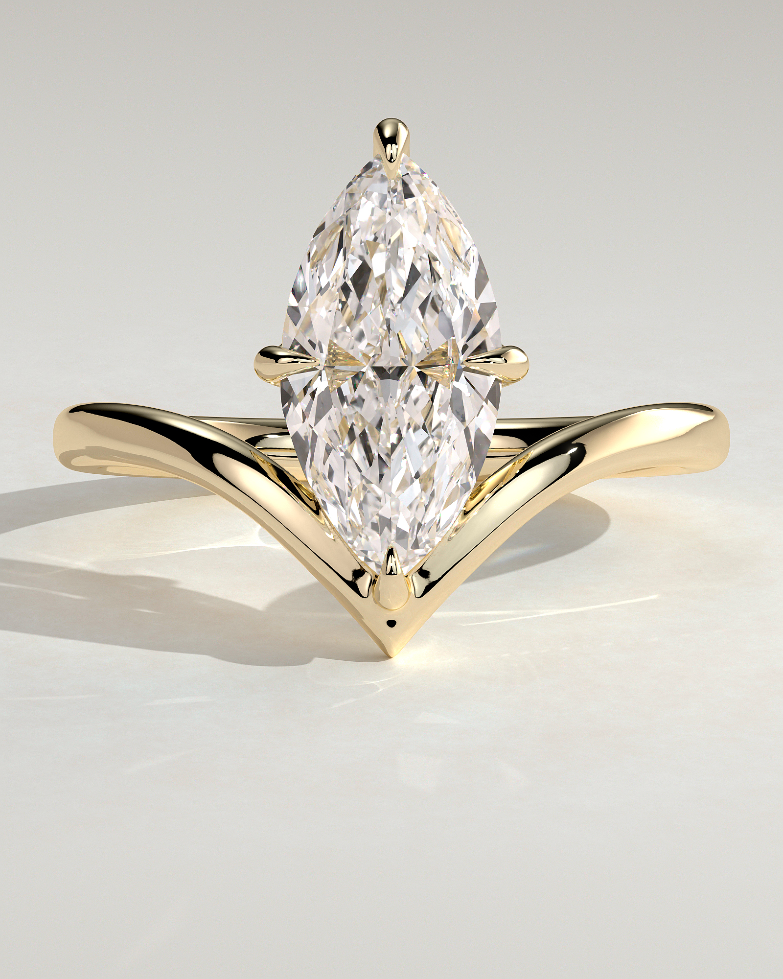 Giselle - Marquise Solitaire with Deep V Band - 18k Yellow Gold