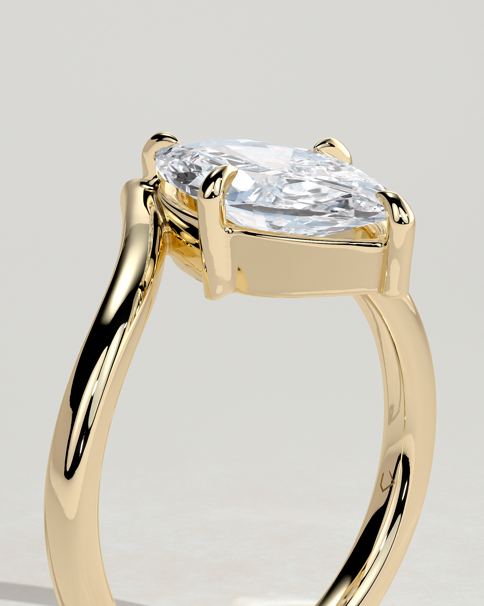 Giselle - Marquise Solitaire with Deep V Band - 18k Yellow Gold