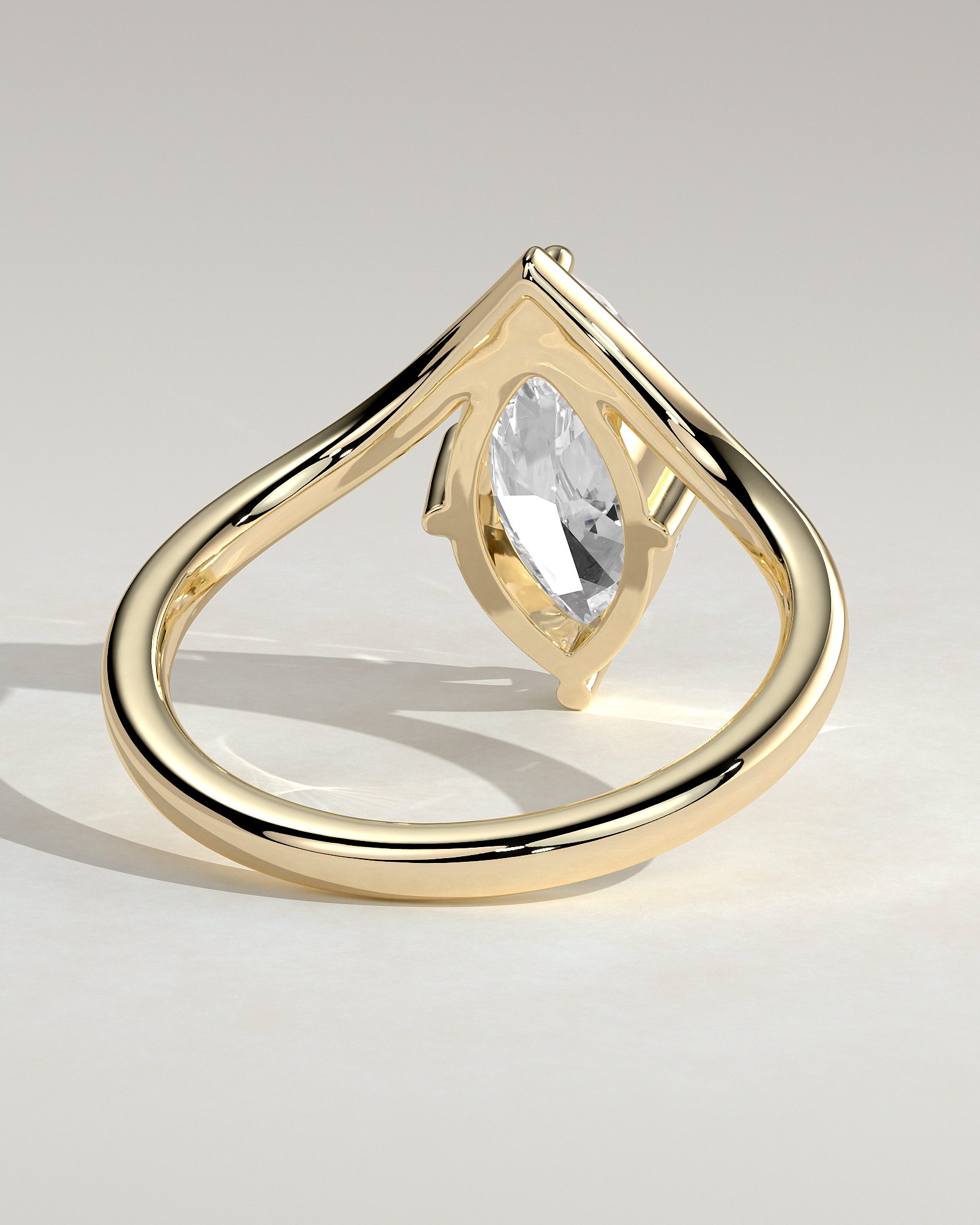 Giselle - Marquise Solitaire with Deep V Band - 18k Yellow Gold