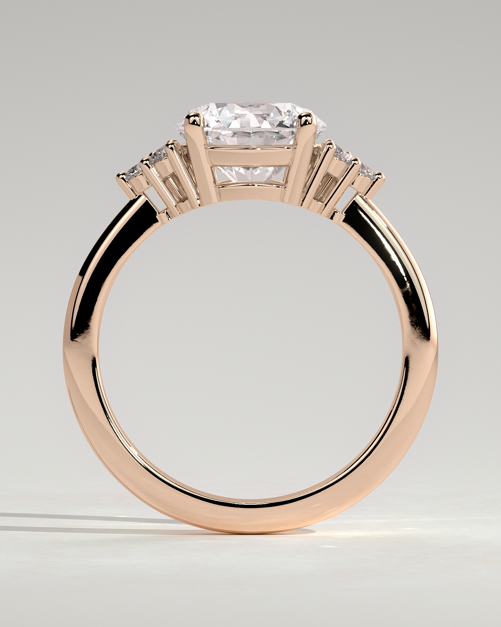 Greta  Round Trilogy with Round Side Stones - 18k Rose Gold