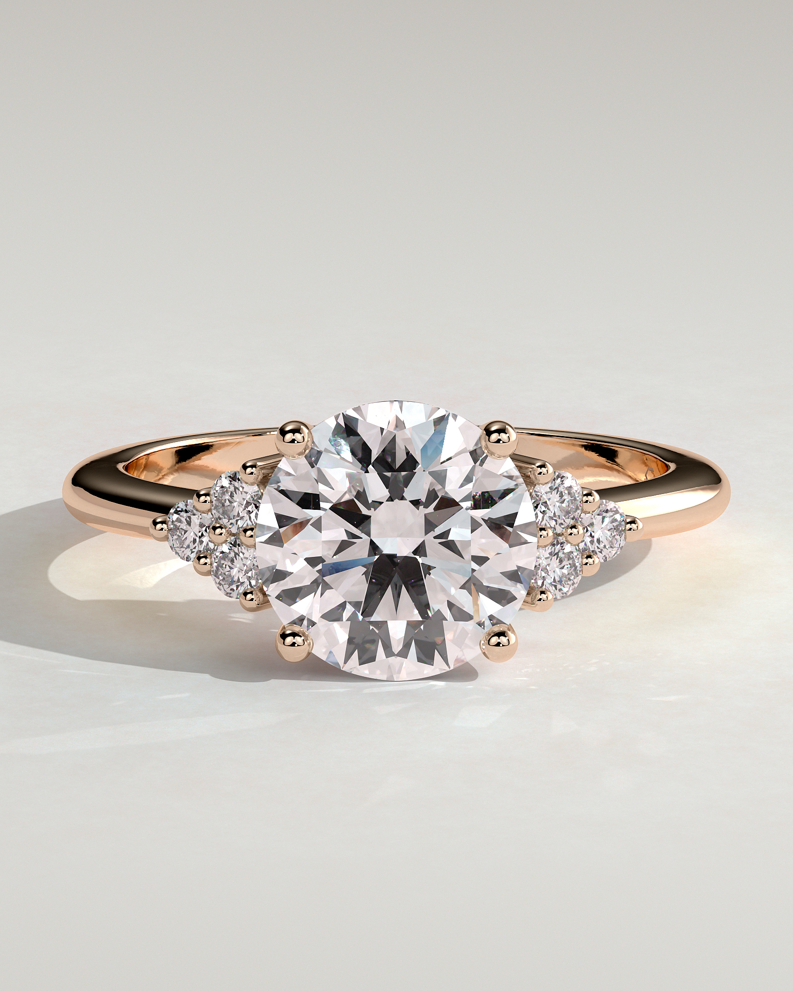 Greta  Round Trilogy with Round Side Stones - 18k Rose Gold