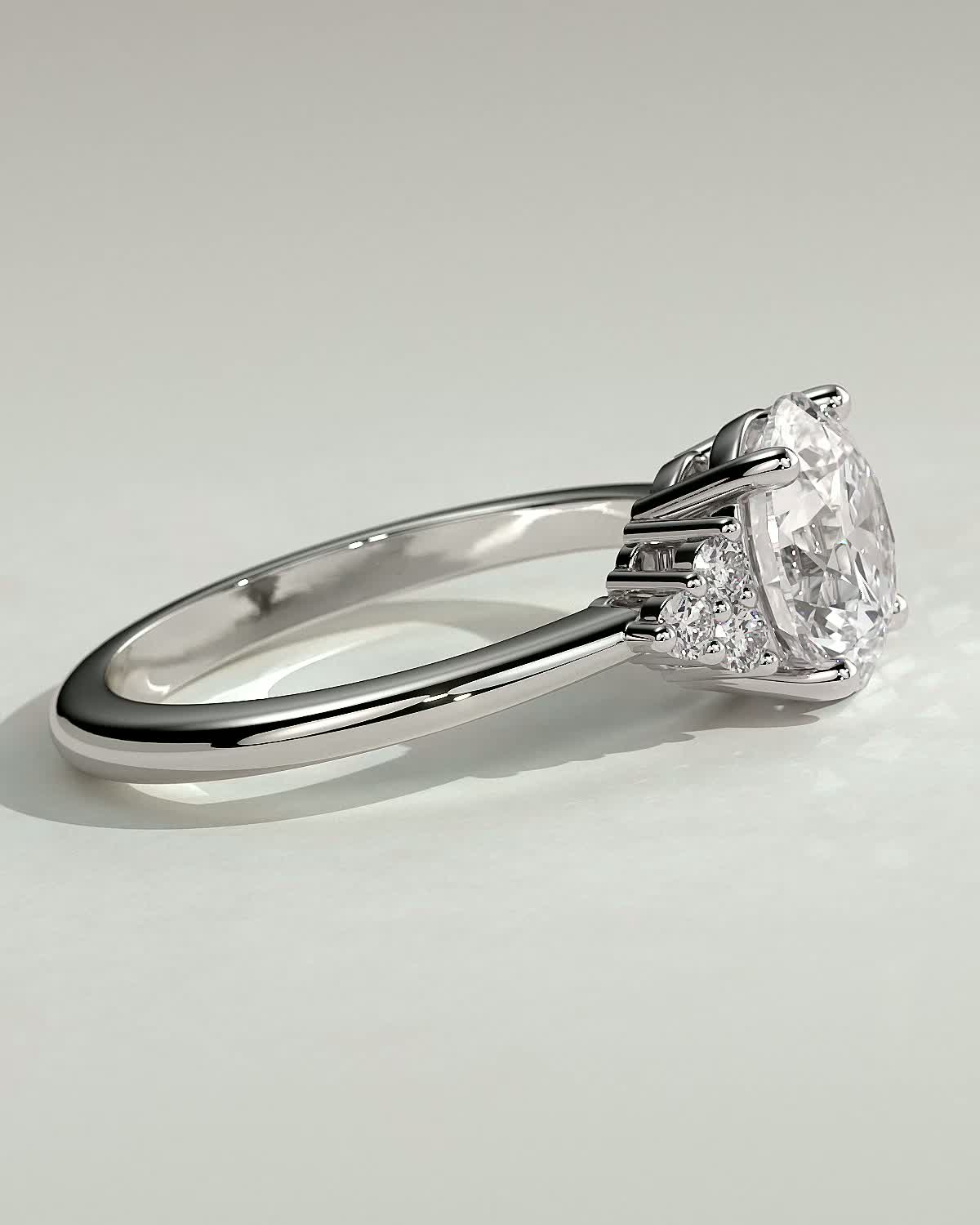 Greta  Round Trilogy with Round Side Stones - 18k White Gold