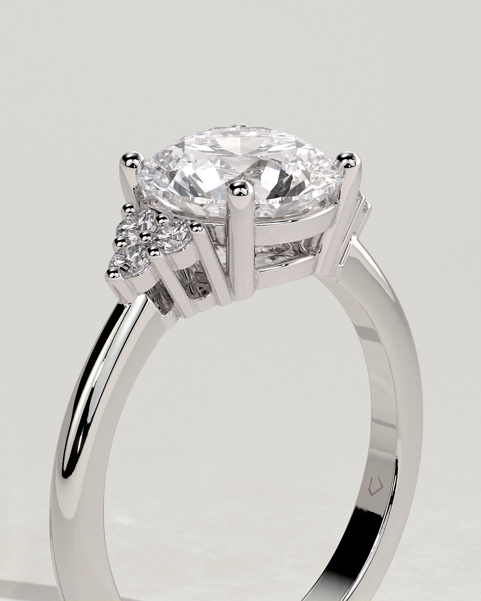 Greta  Round Trilogy with Round Side Stones - 18k White Gold