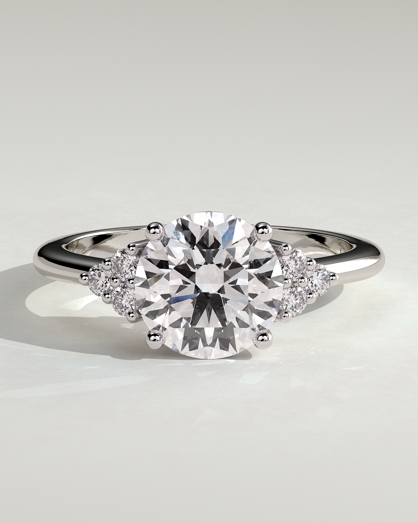 Greta  Round Trilogy with Round Side Stones - 18k White Gold