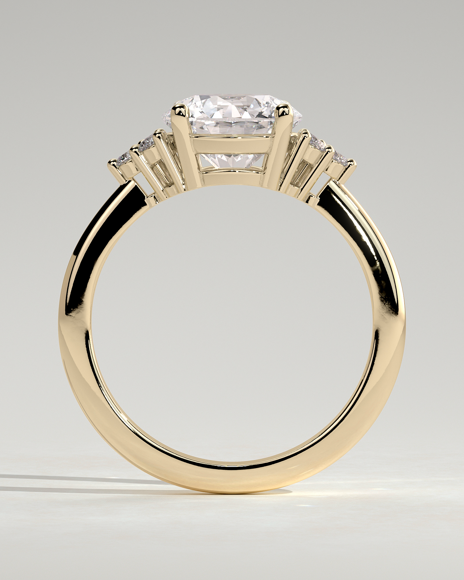 Greta  Round Trilogy with Round Side Stones - 18k Yellow Gold