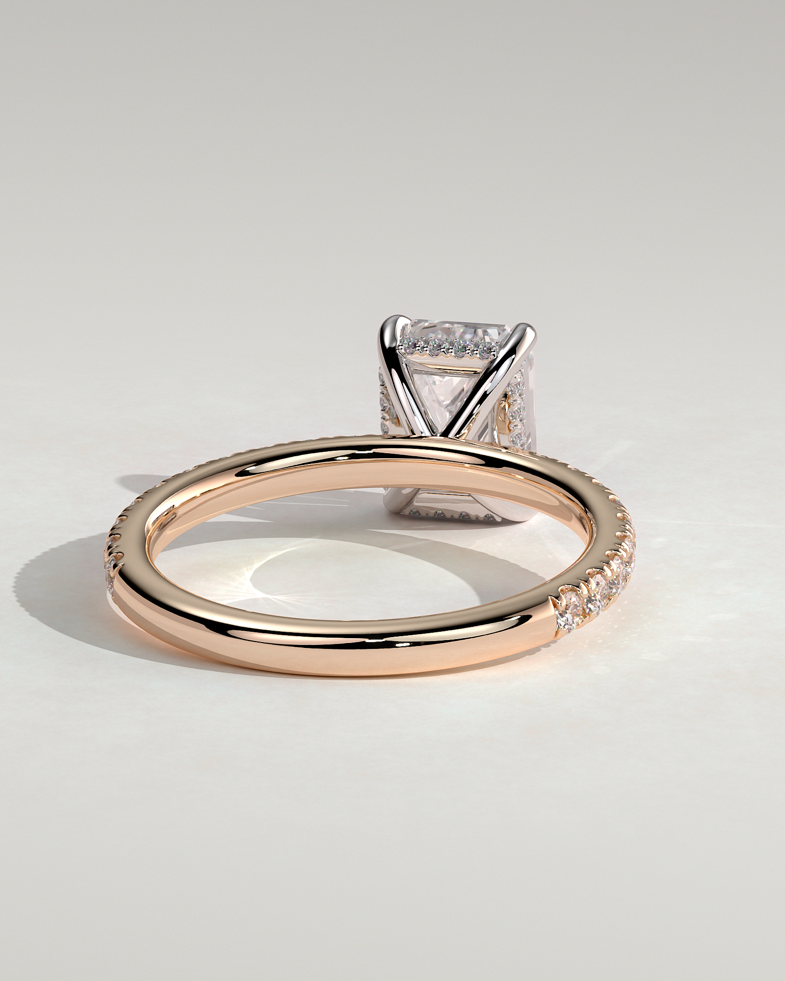 Gwyneth - Emerald Solitaire with Hidden Halo - 18k Rose Gold / 18k White Gold