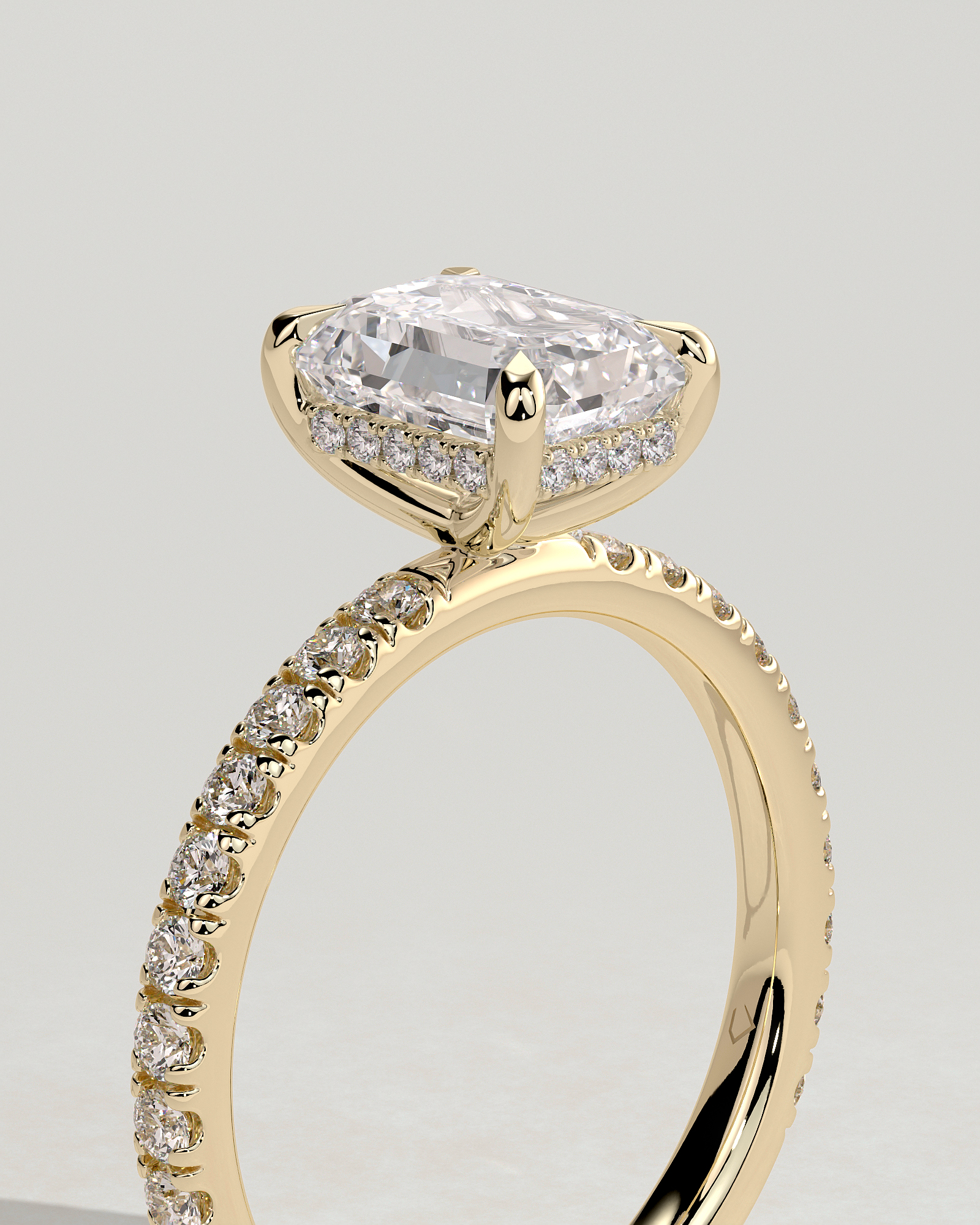 Gwyneth - Emerald Solitaire with Hidden Halo - 18k Yellow Gold