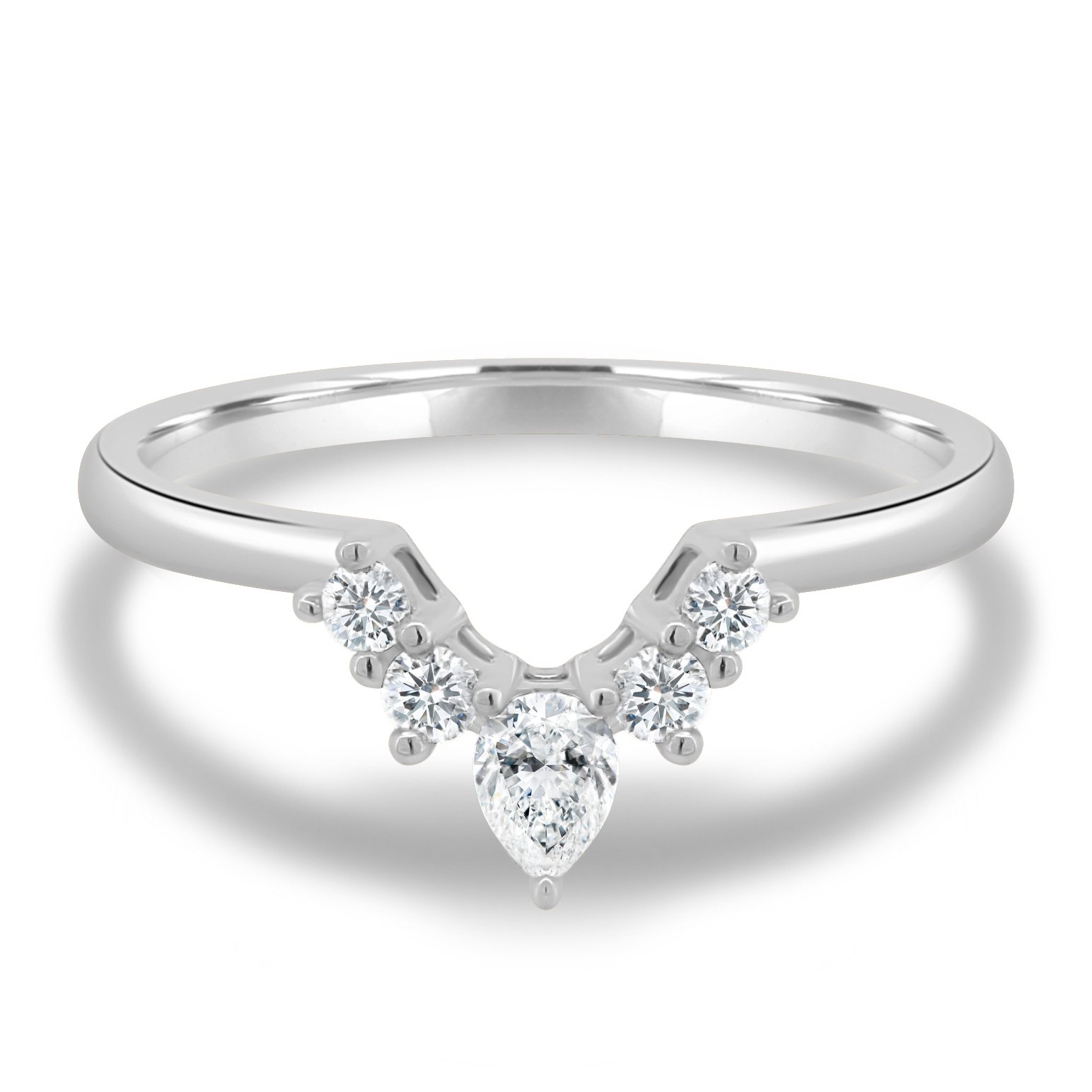Harper   Accent Stones Curved Wedding Ring - 18k White Gold