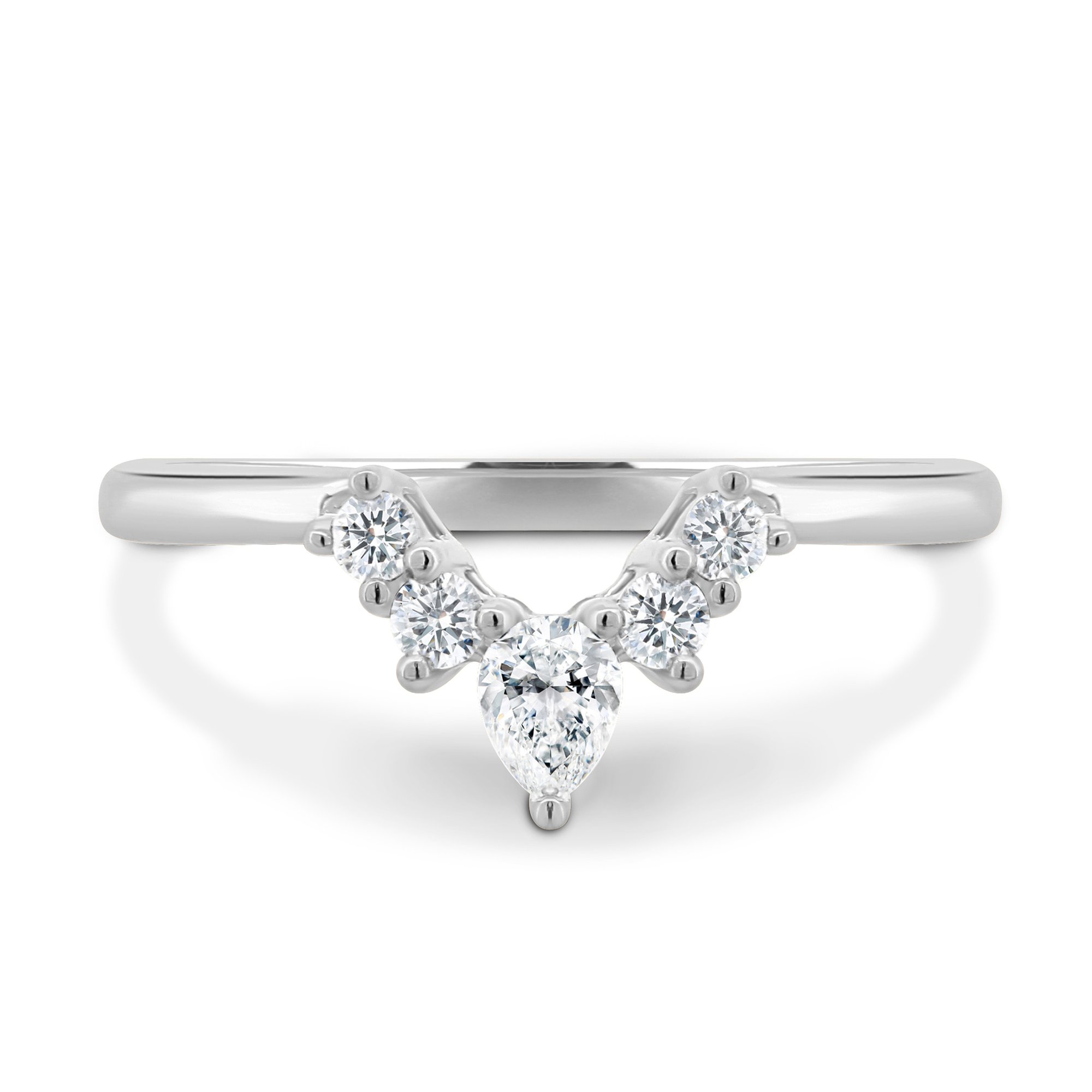 Harper   Accent Stones Curved Wedding Ring - 18k White Gold