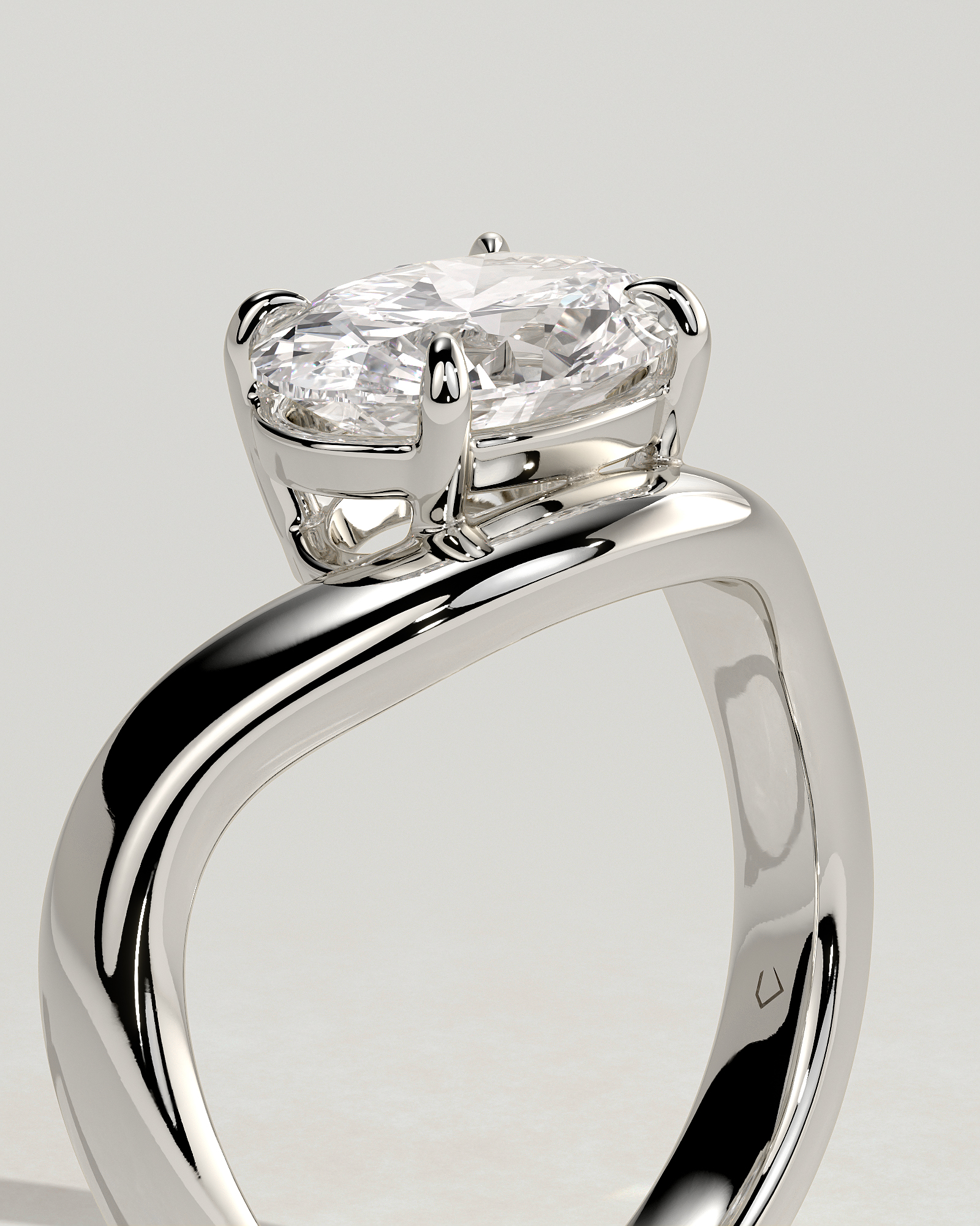 Hayley - Oval Solitaire with Twist Band - 18k White Gold