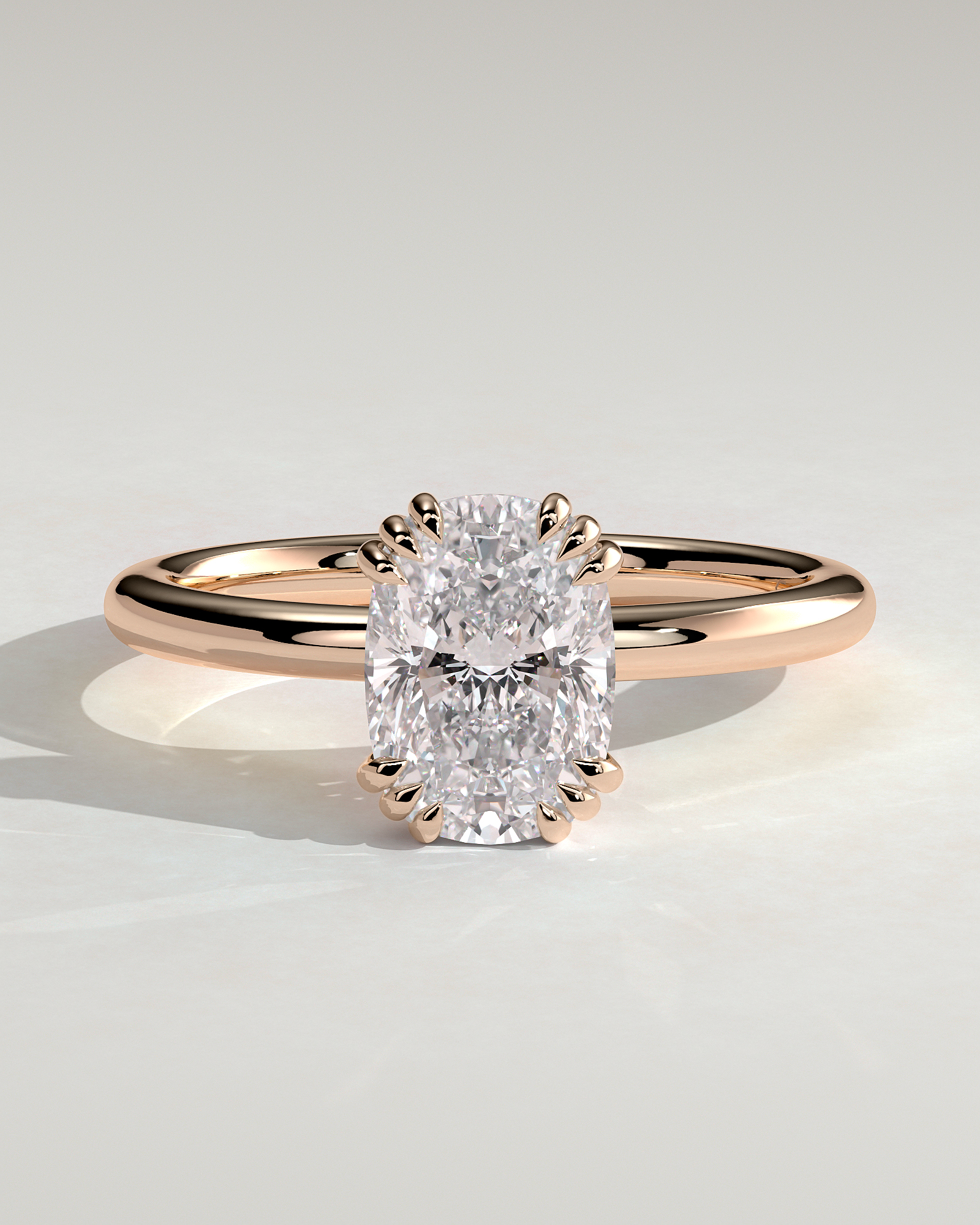 Helena  Elongated Cushion Solitaire with Triple-Split Claws - 18k Rose Gold