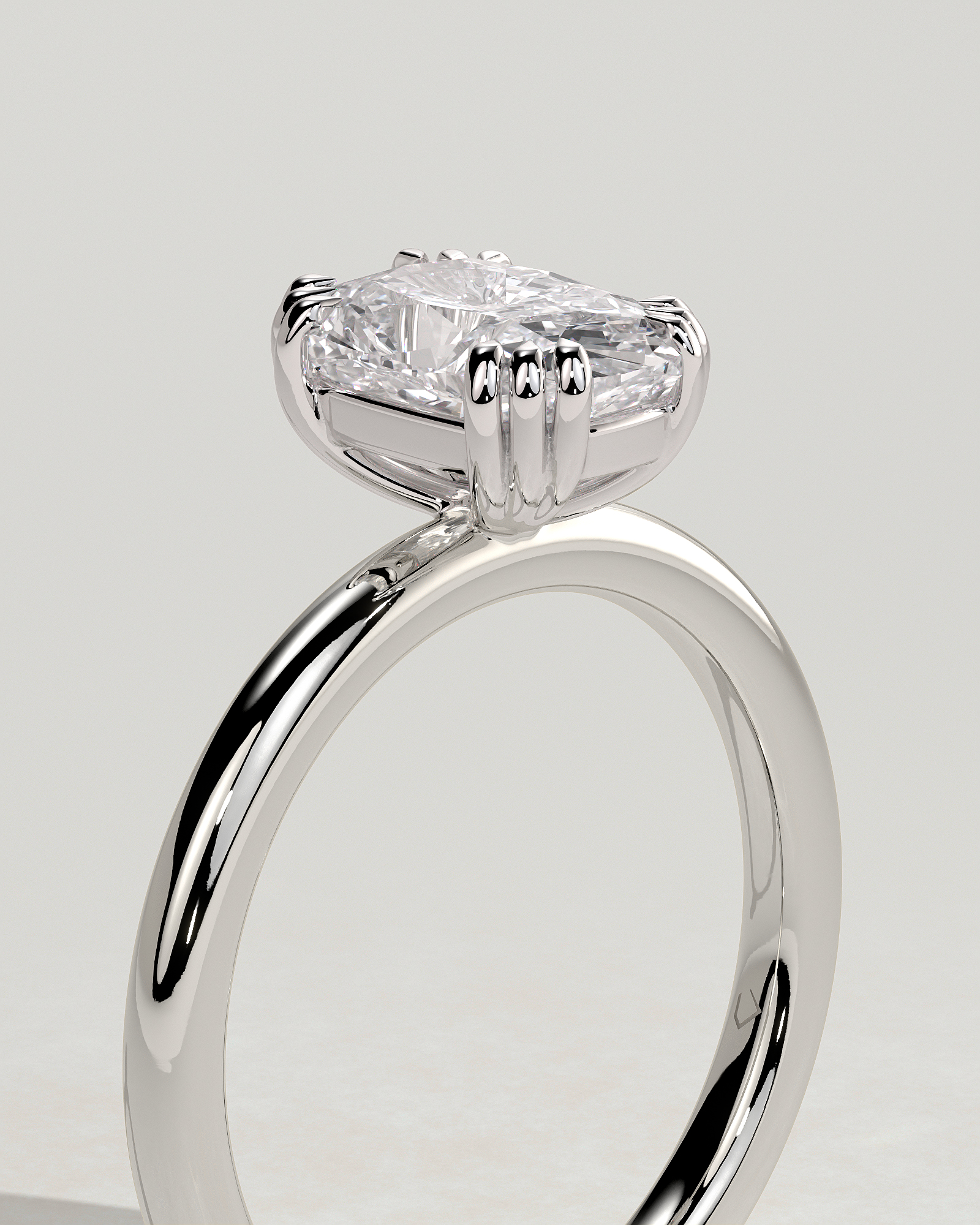 Helena  Elongated Cushion Solitaire with Triple-Split Claws - 18k White Gold