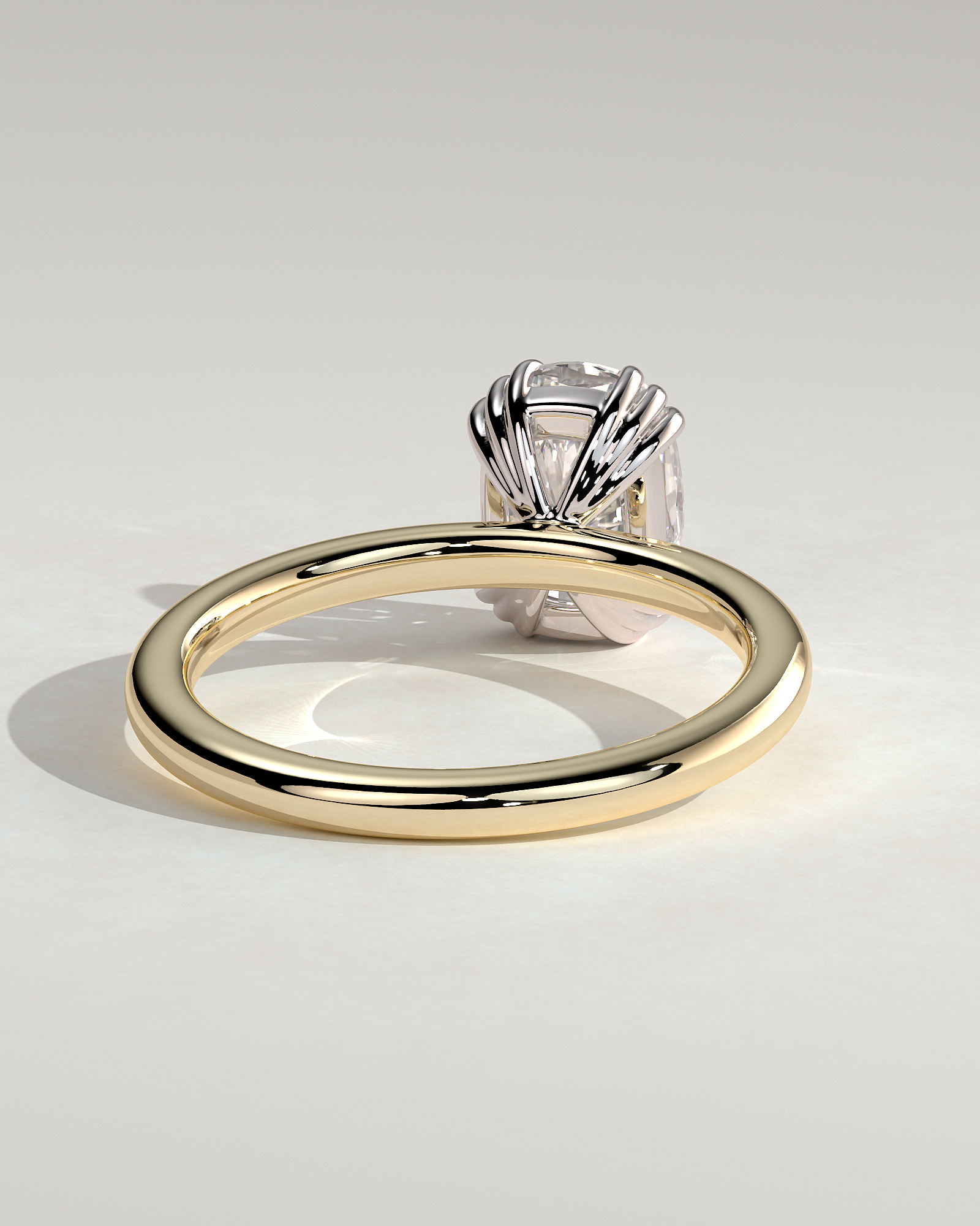 Helena  Elongated Cushion Solitaire with Triple-Split Claws - 18k Yellow Gold / 18k White Gold