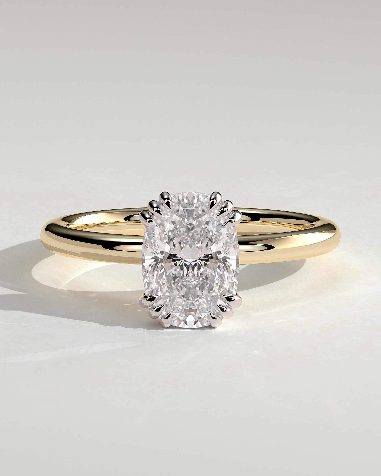 Helena  Elongated Cushion Solitaire with Triple-Split Claws - 18k Yellow Gold / 18k White Gold