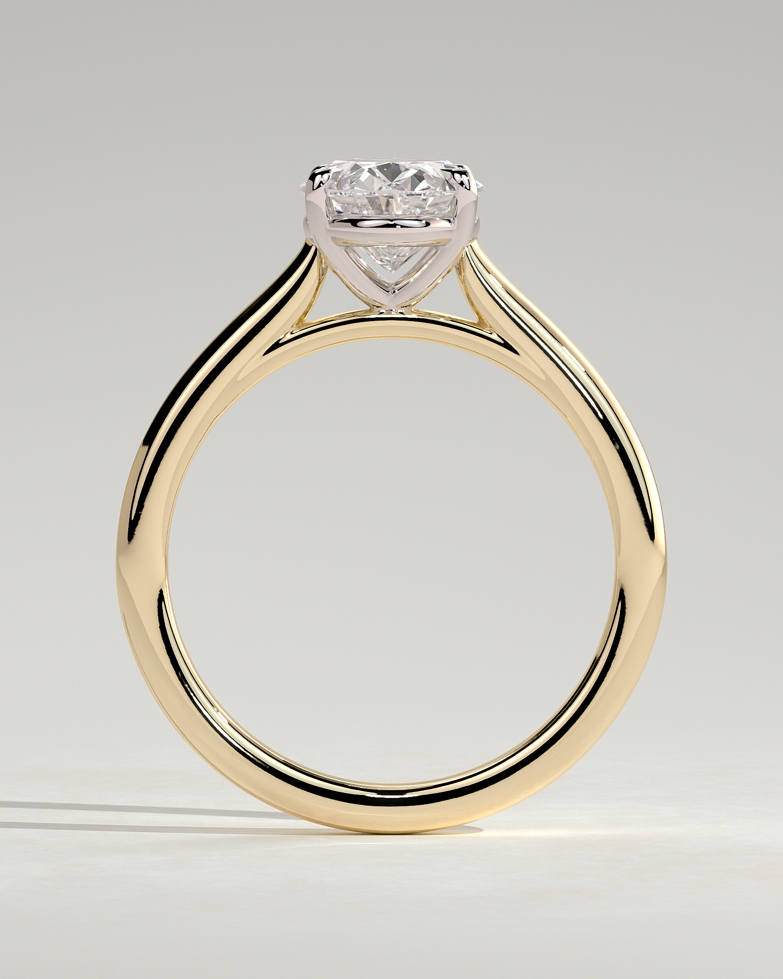 Hilary - Oval 4 Claw Solitaire with Cathedral Setting Engagement Ring - 18k Yellow Gold / 18k White Gold