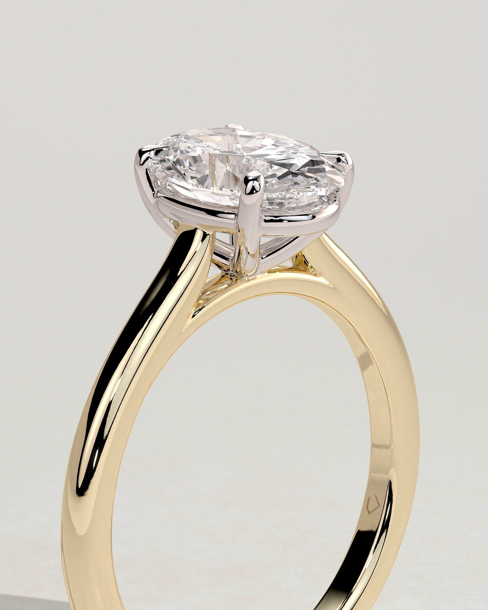 Hilary - Oval 4 Claw Solitaire with Cathedral Setting Engagement Ring - 18k Yellow Gold / 18k White Gold