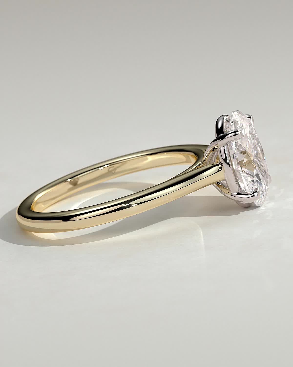 Hilary - Oval 4 Claw Solitaire with Cathedral Setting Engagement Ring - 18k Yellow Gold / 18k White Gold