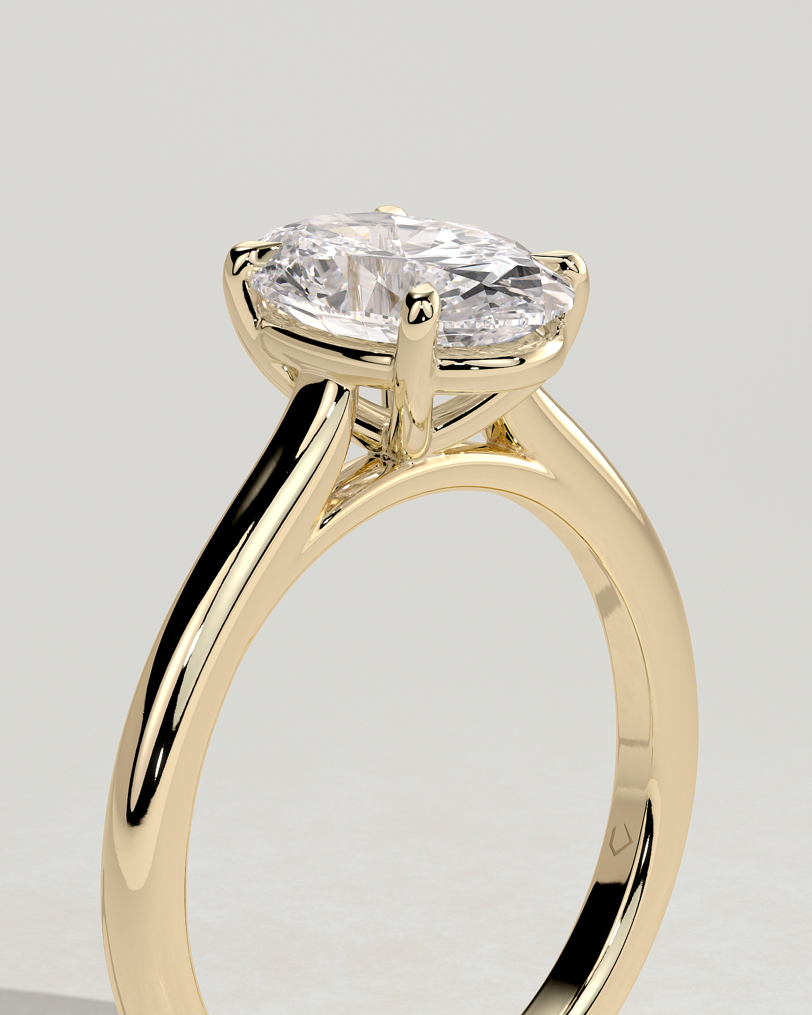 Hilary - Oval 4 Claw Solitaire with Cathedral Setting Engagement Ring - 18k Yellow Gold
