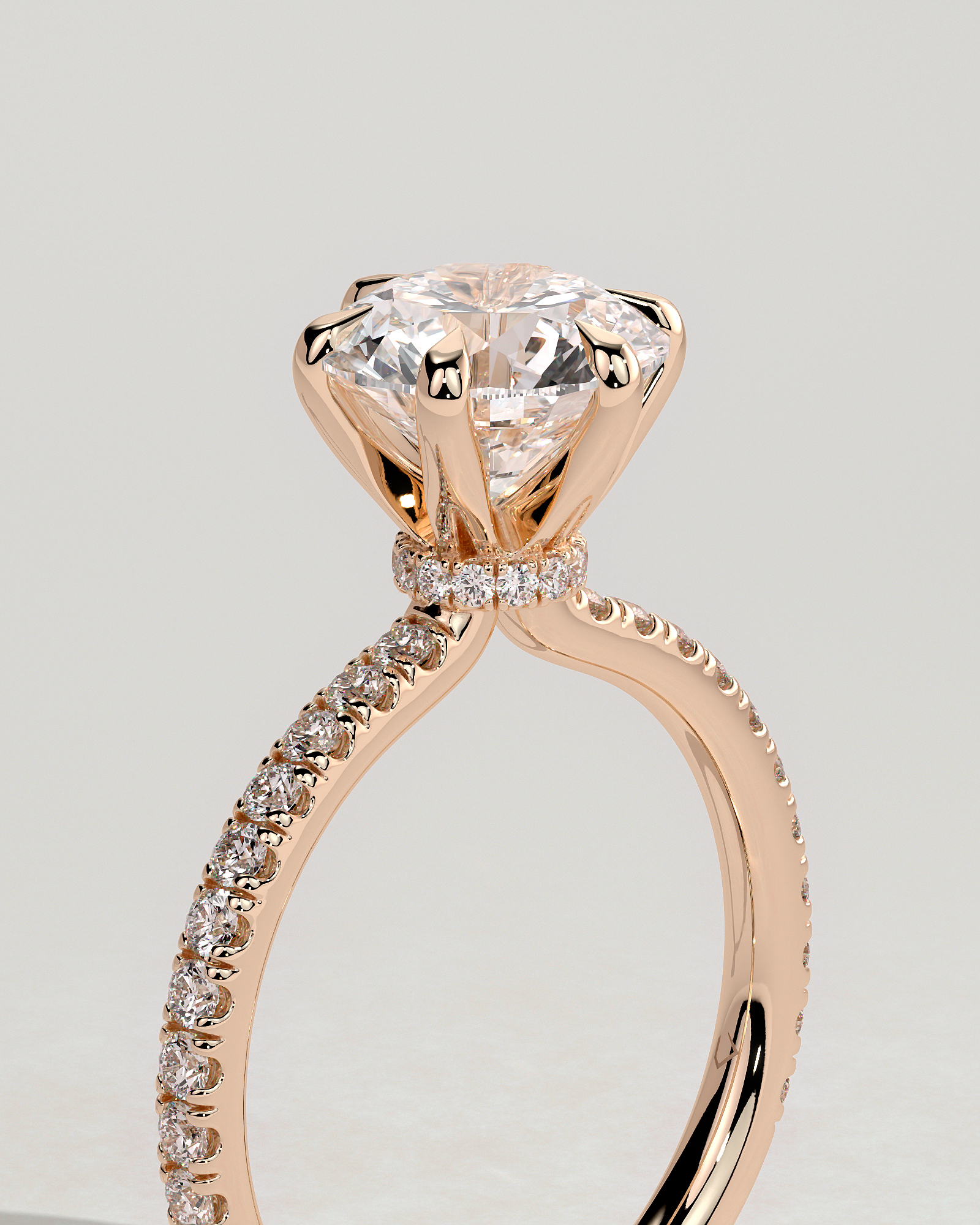 Holly - 6 Claw Pav Round Solitaire with Hidden Halo - 18k Rose Gold