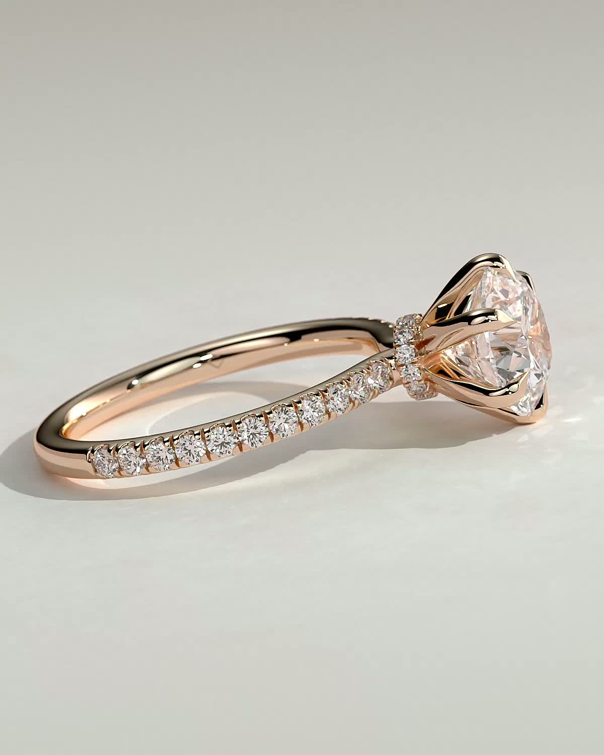 Holly - 6 Claw Pav Round Solitaire with Hidden Halo - 18k Rose Gold
