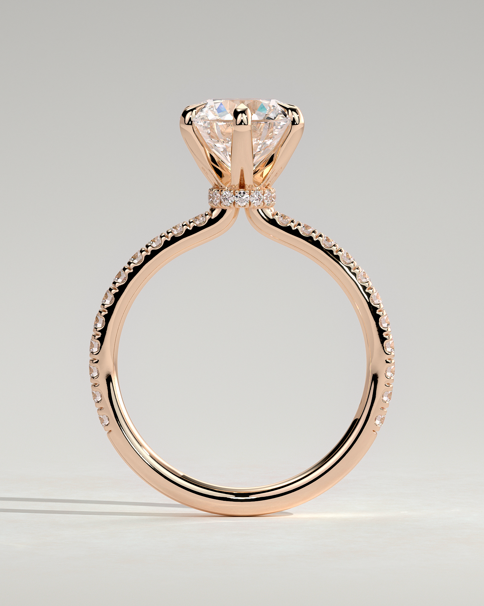 Holly - 6 Claw Pav Round Solitaire with Hidden Halo - 18k Rose Gold