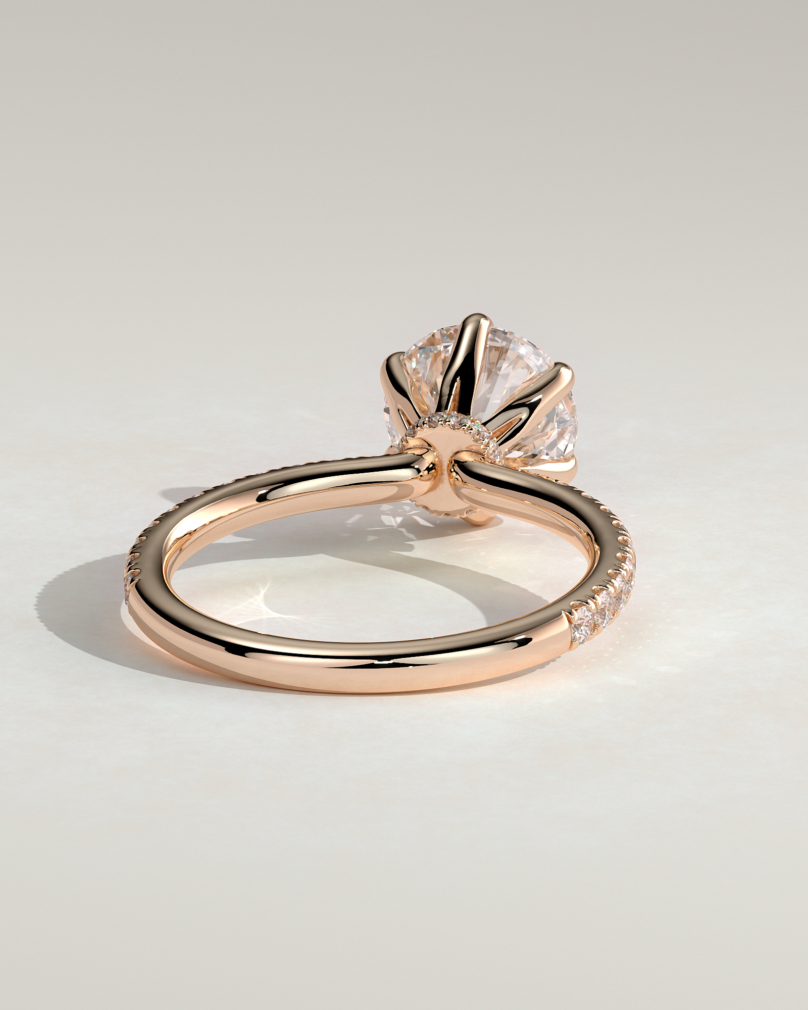 Holly - 6 Claw Pav Round Solitaire with Hidden Halo - 18k Rose Gold