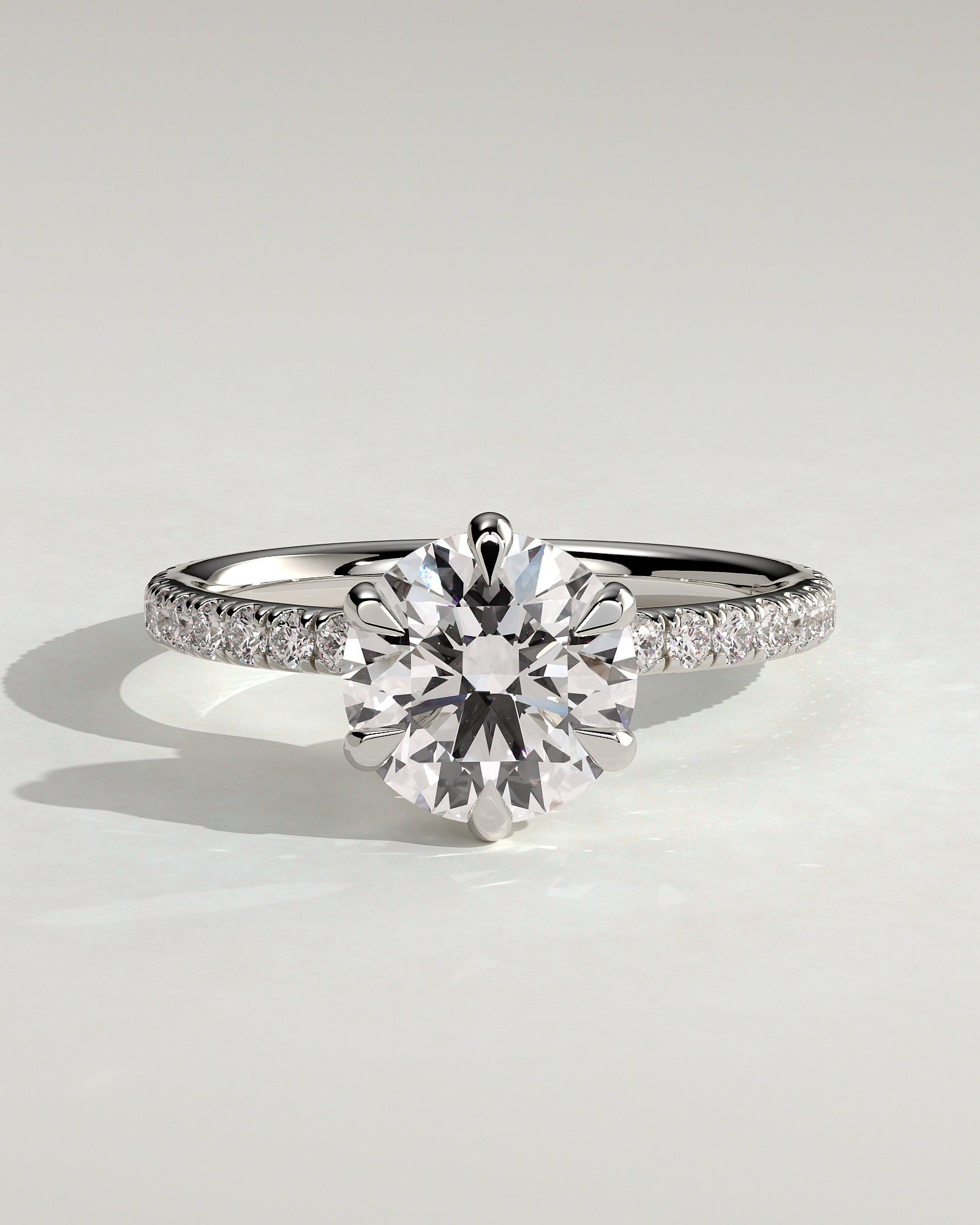 Holly - 6 Claw Pav Round Solitaire with Hidden Halo - 18k White Gold