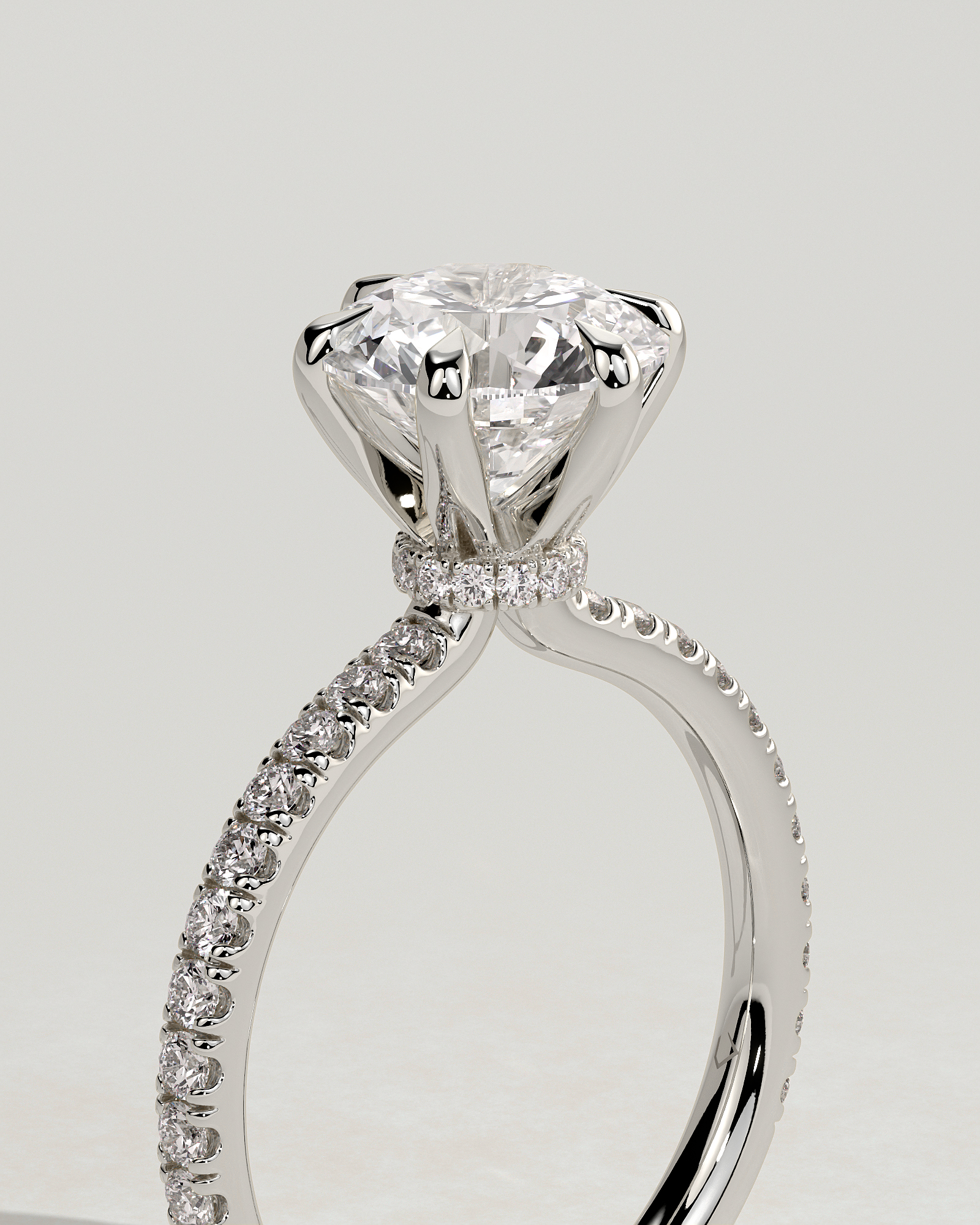 Holly - 6 Claw Pav Round Solitaire with Hidden Halo - 18k White Gold