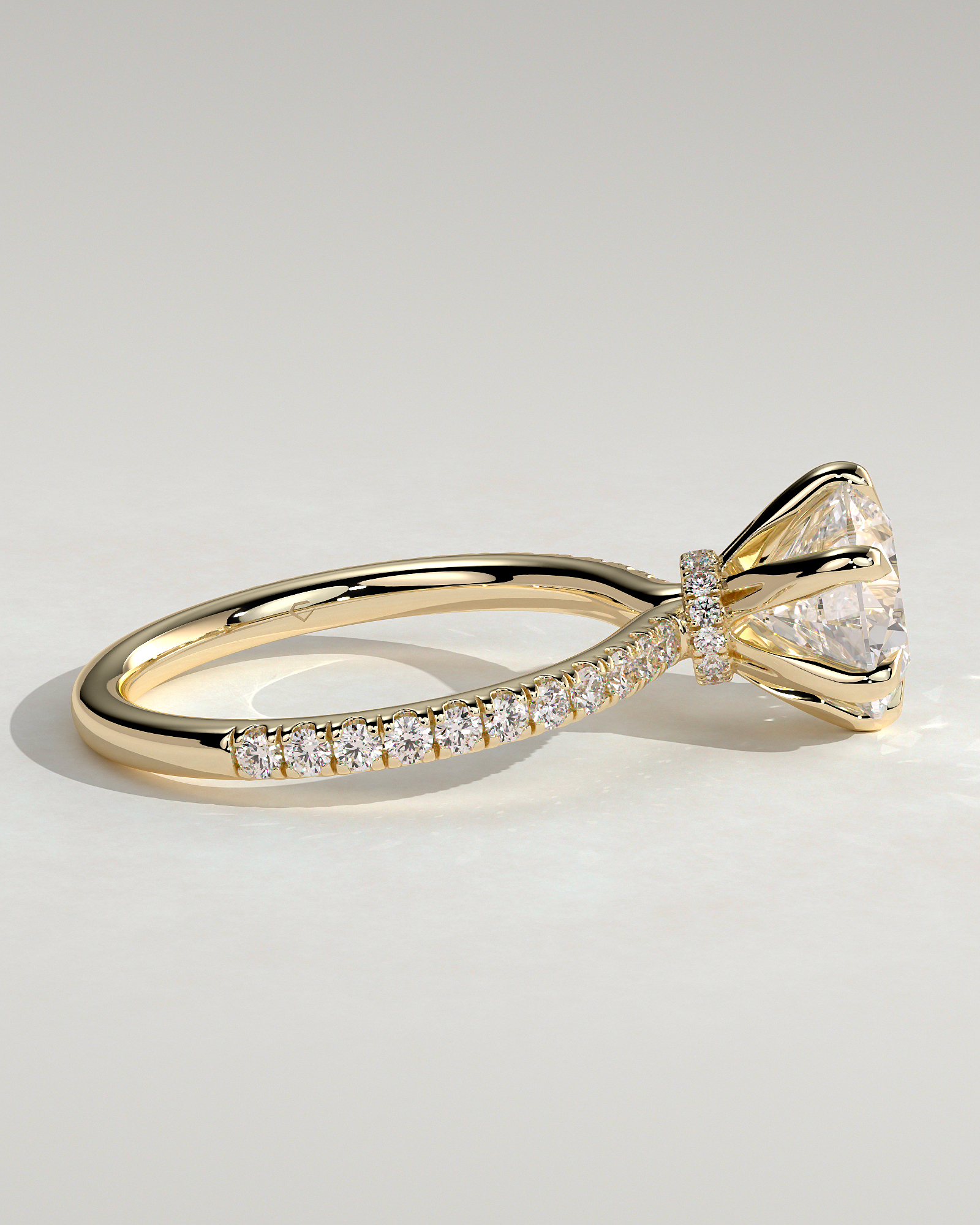 Holly - 6 Claw Pav Round Solitaire with Hidden Halo - 18k Yellow Gold