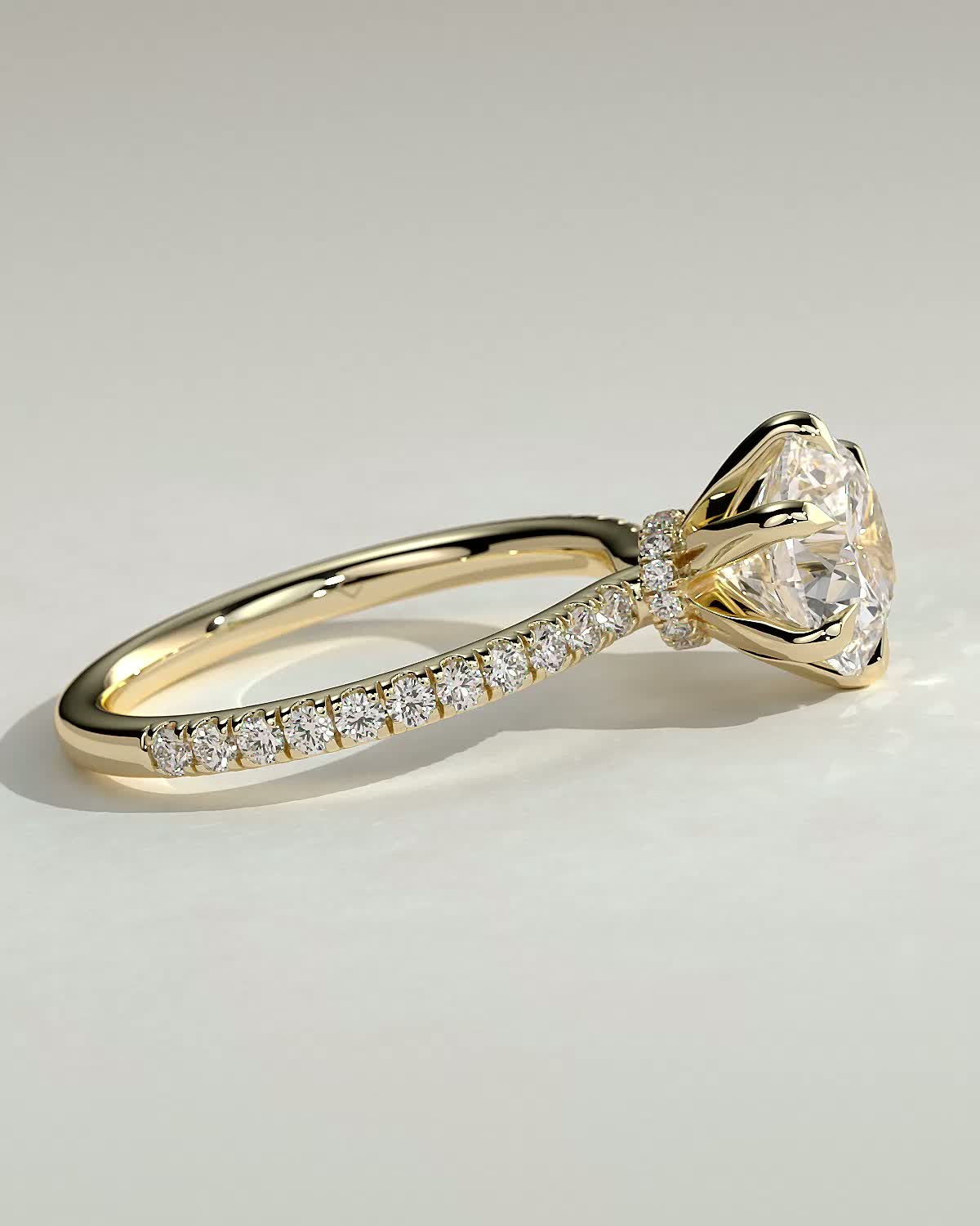 Holly - 6 Claw Pav Round Solitaire with Hidden Halo - 18k Yellow Gold