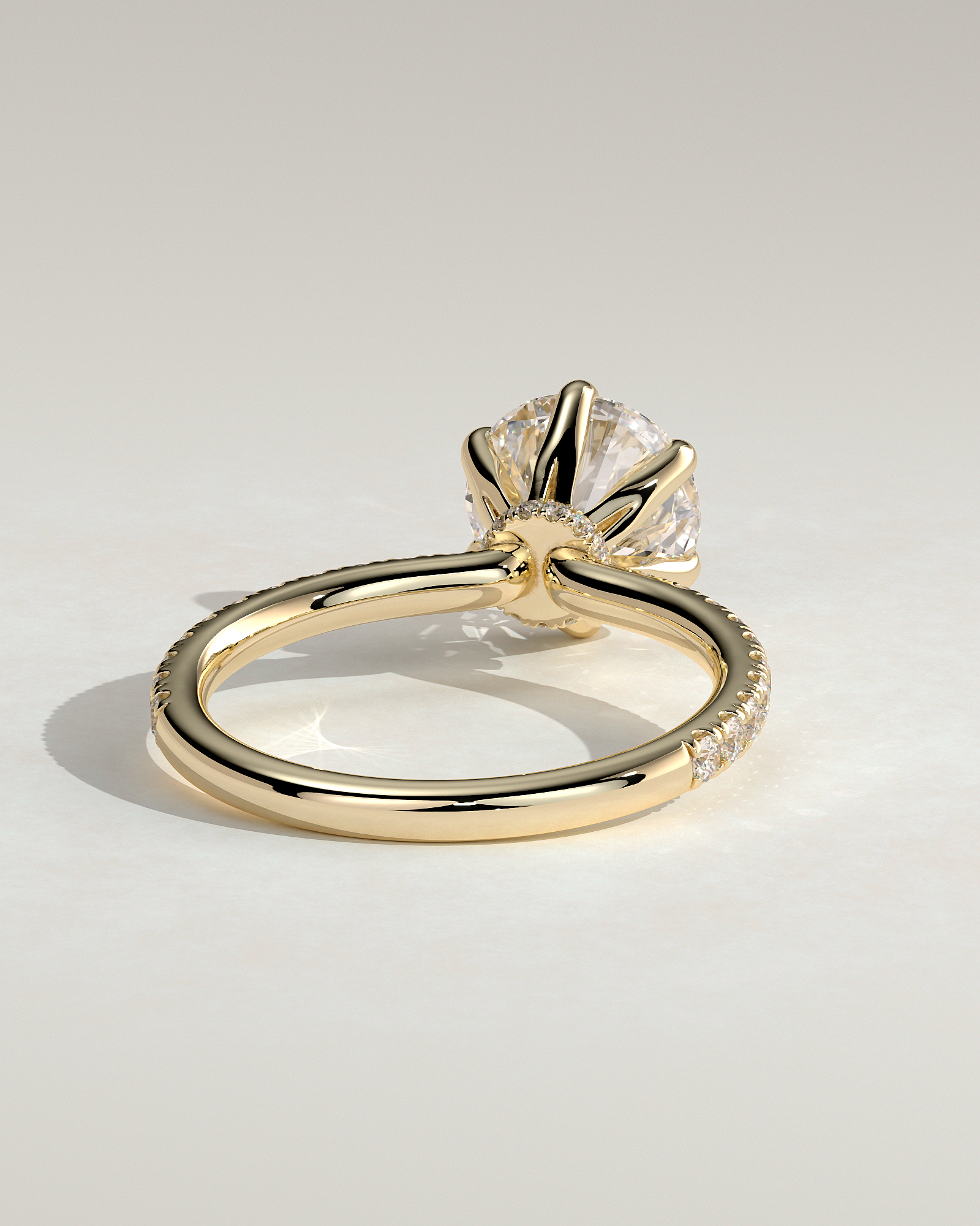 Holly - 6 Claw Pav Round Solitaire with Hidden Halo - 18k Yellow Gold